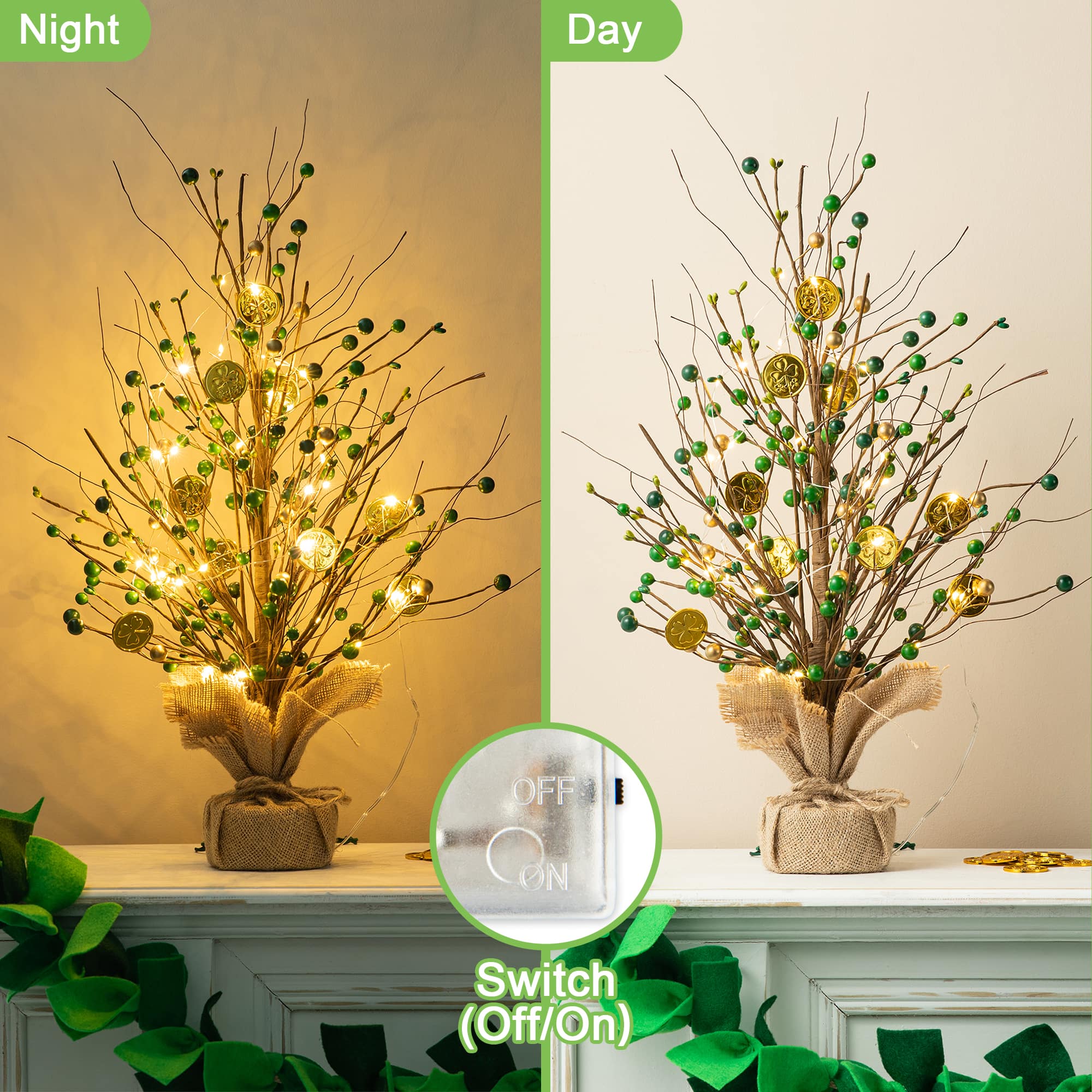 Glitzhome&#xAE; 21&#x22; Lighted St. Patrick&#x27;s Gold Coin Table Tree