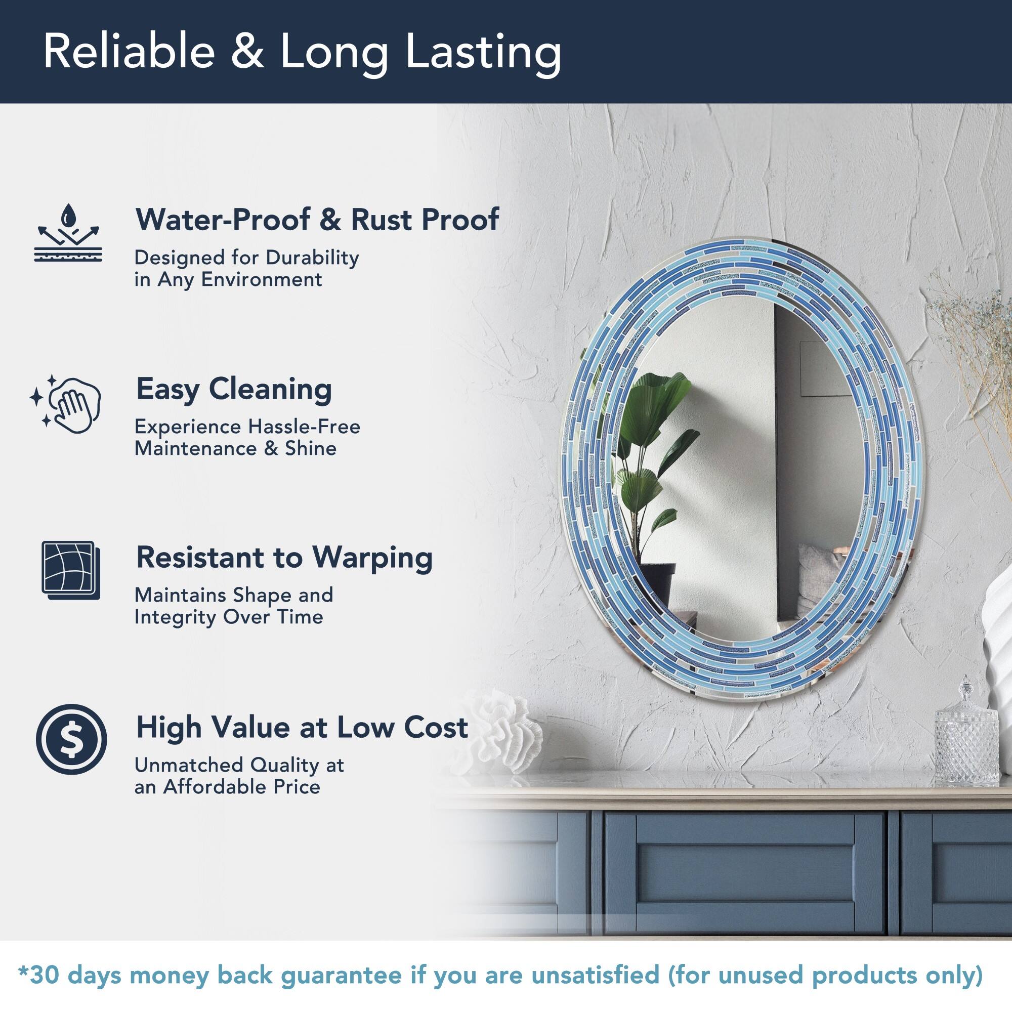 Head West Aqua/Blue3 Tile Framed Oval Wall Vanity Mirror - 23&#x22; x 29&#x22;