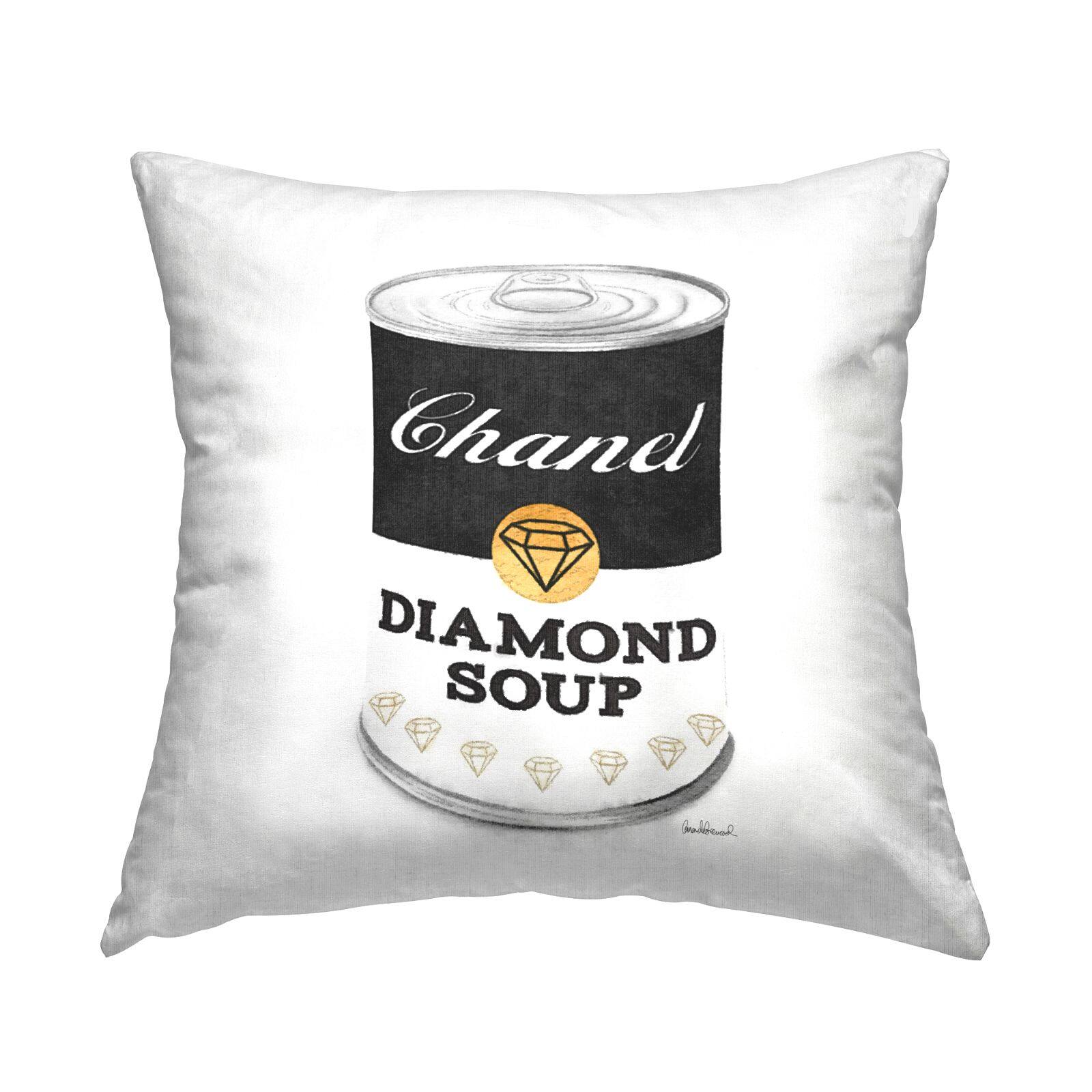 Stupell Industries Fashion Pop Black Soup Can Diamond Glam Designer Throw Pillow 18" x 18"