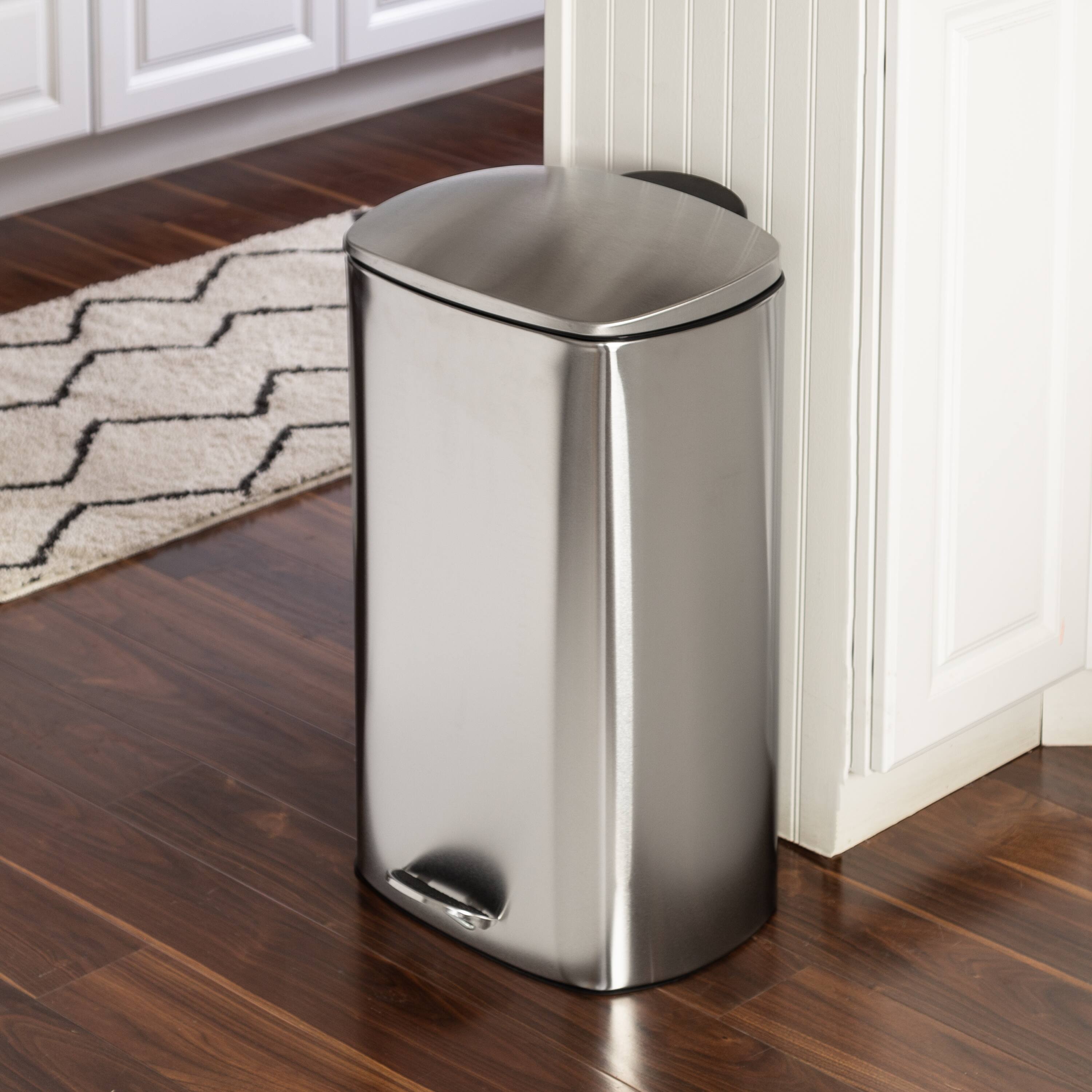 40L Rectangular Stainless Steel Step Trash Can With Lid