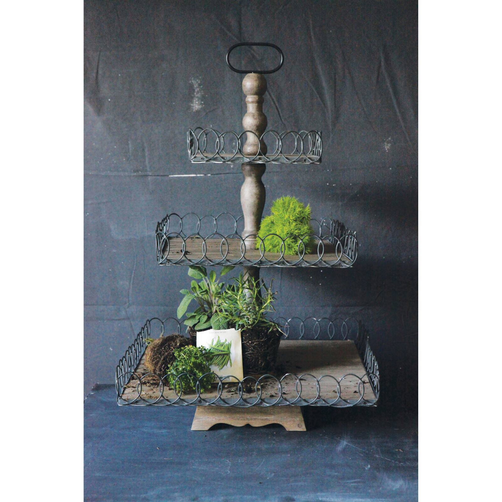 Hello Honey&#xAE; 27&#x22; Gray Wood 3-Tier Tray
