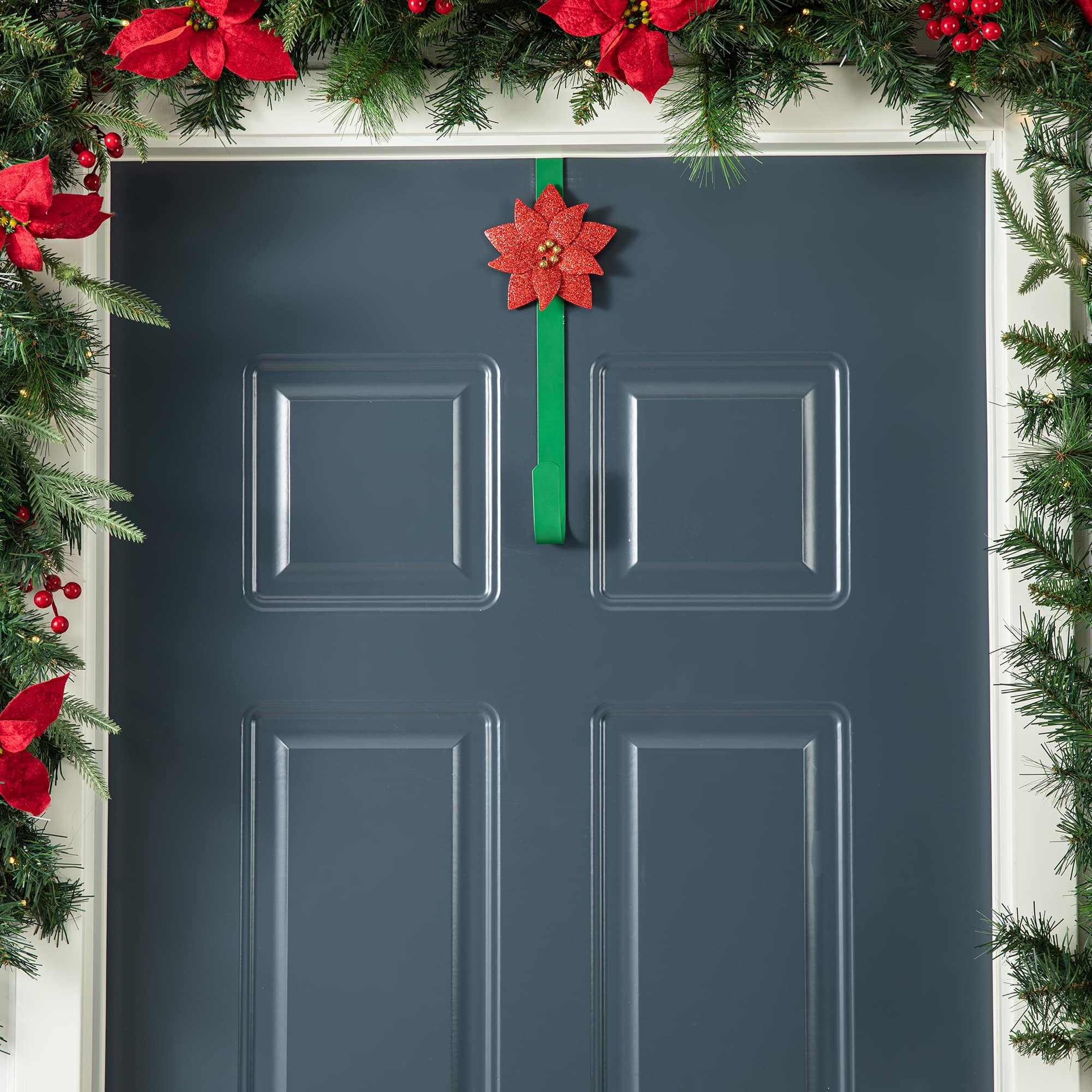 Glitzhome® 14" Christmas Metal Snowflake & Poinsettia Wreath Hanger Set