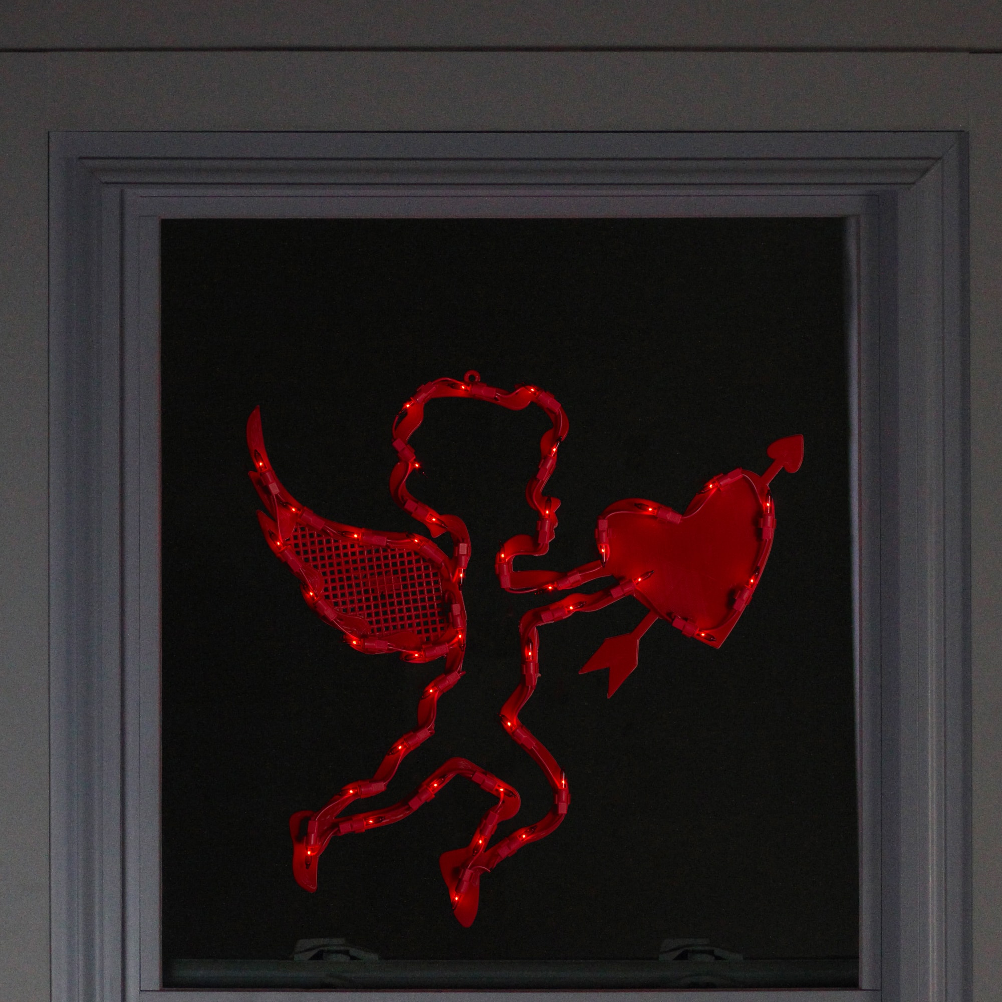 17" Lighted Red Cupid with Heart Window Silhouette Decoration