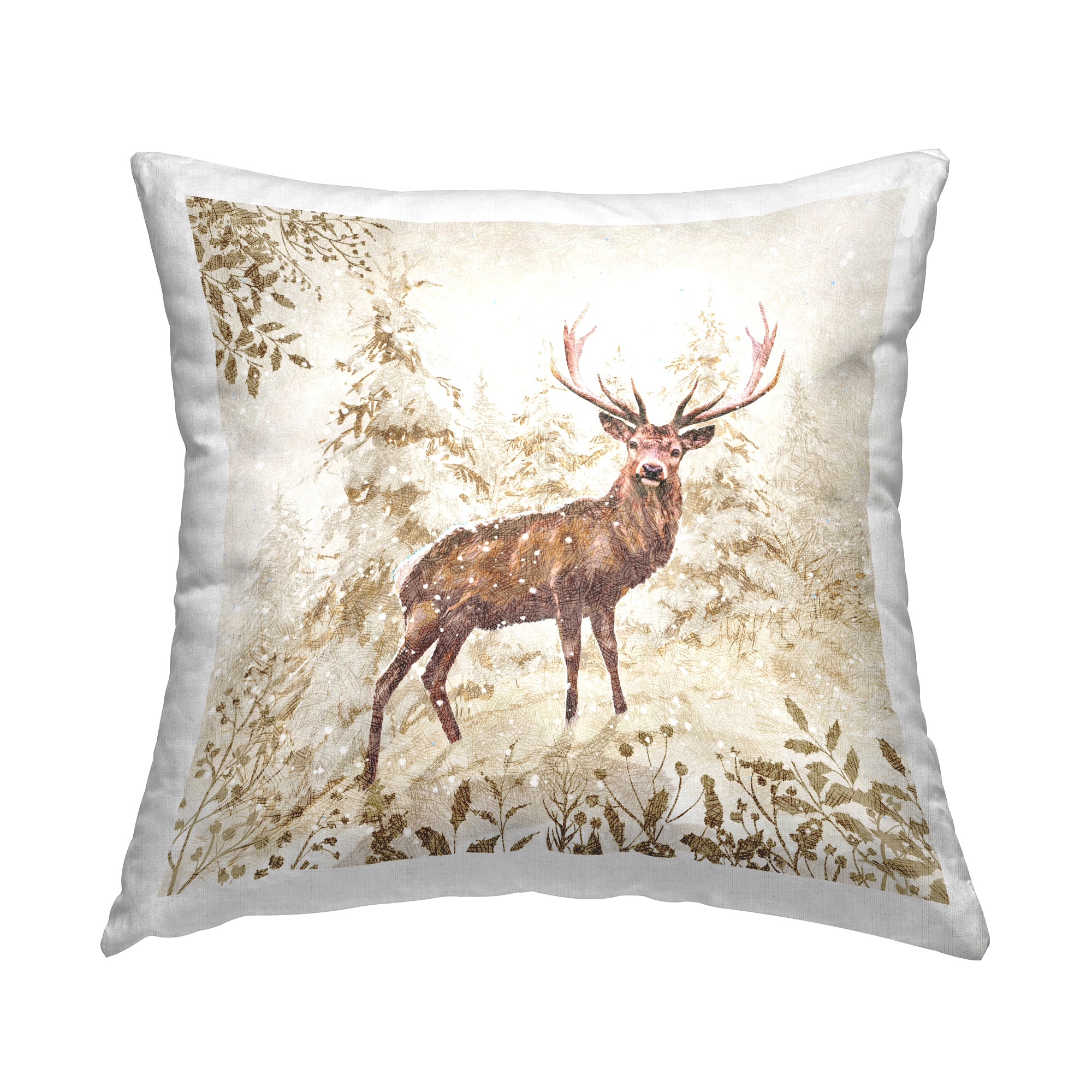 Stupell Industries Snow Covered Trees Buck Wildlife Throw Pillow