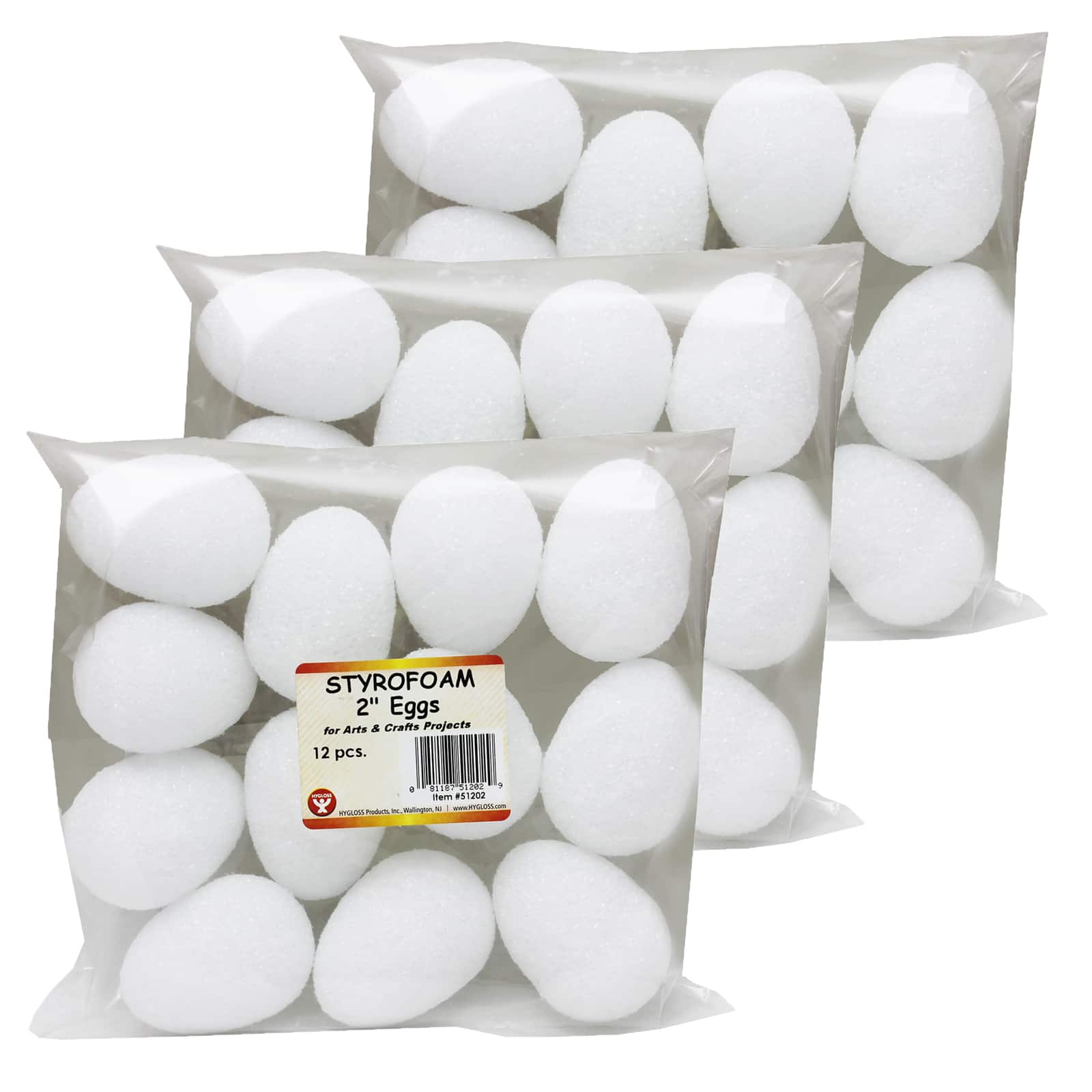 Hygloss&#xAE; Styrofoam Eggs, 3 packs of 12