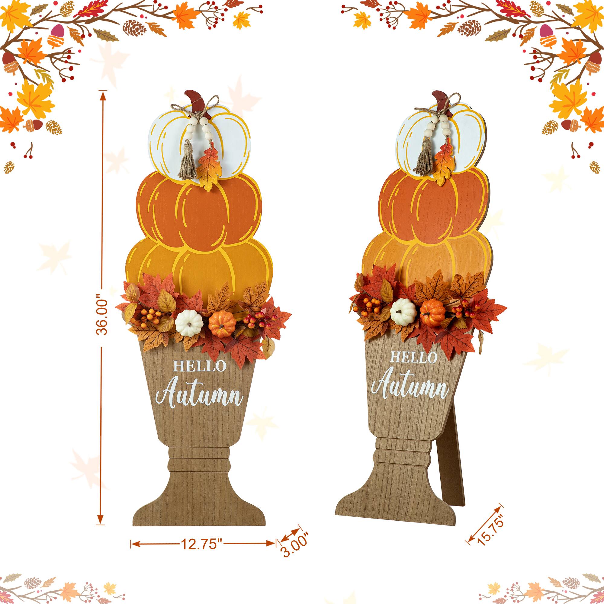 Glitzhome® 36" Fall Wood Stacked Pumpkin Urn Porch Décor