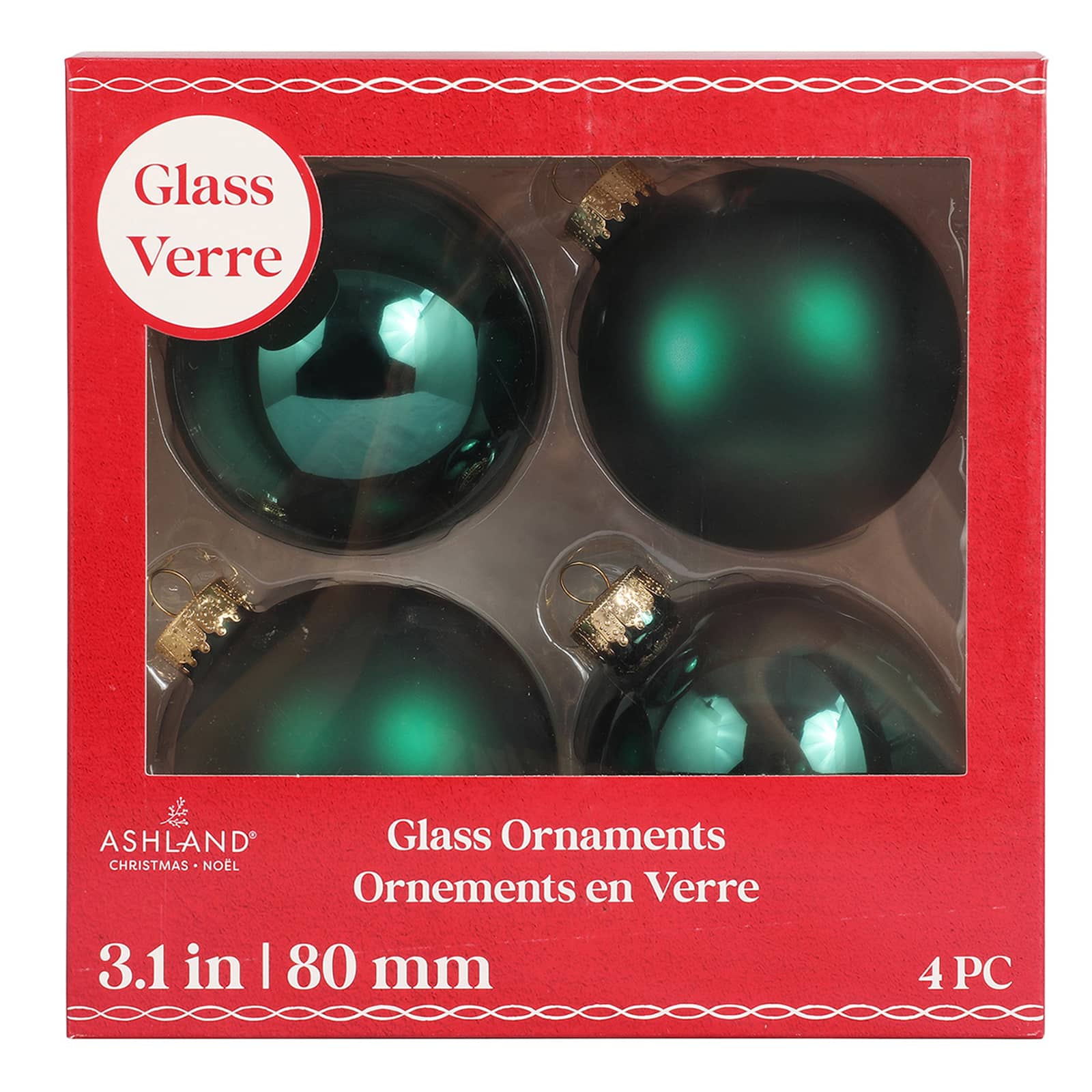 4 Pack 3&#x22; Dark Green Matte &#x26; Shiny Glass Ball Ornaments by Ashland&#xAE;