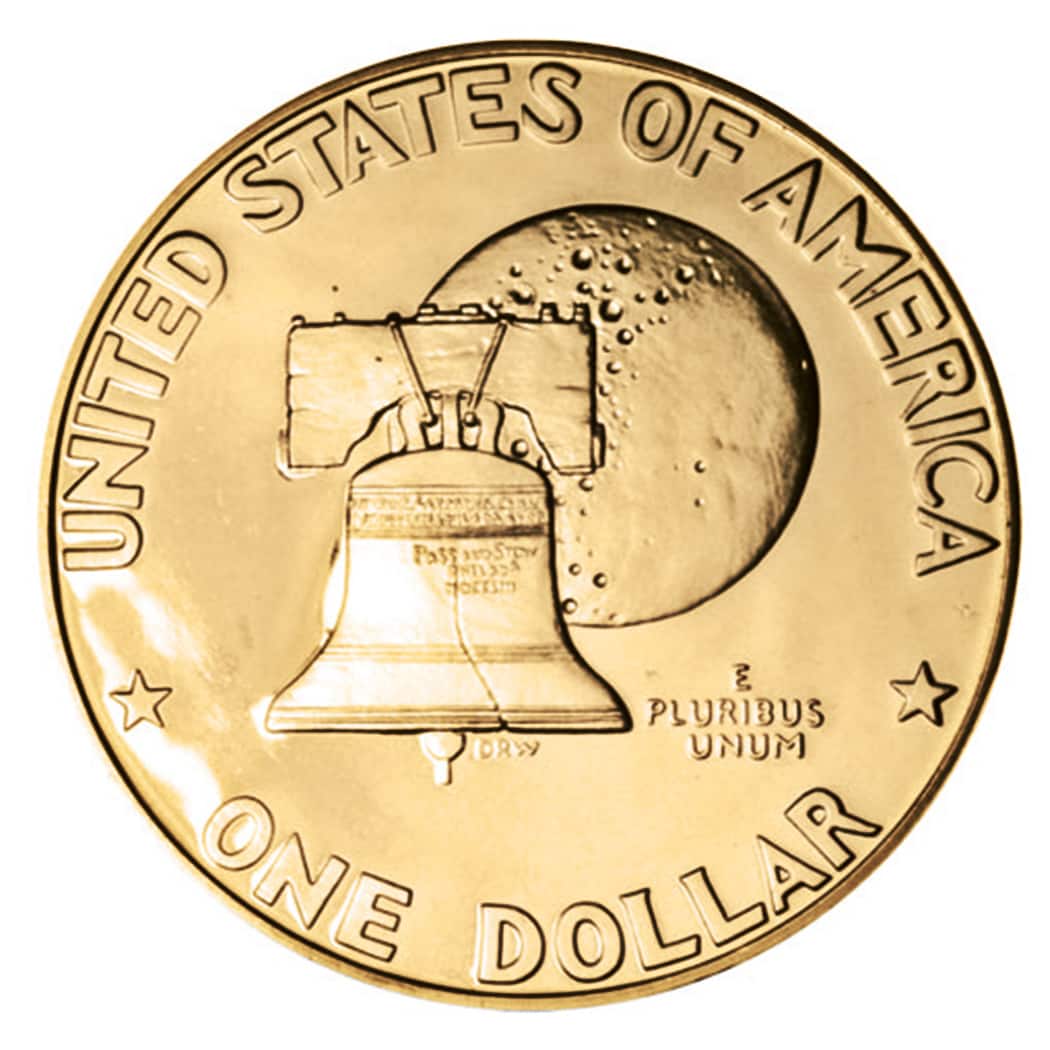Moon Landing Eisenhower Colorized Eisenhower and Bicentennial Dollars Gold Layered Coin