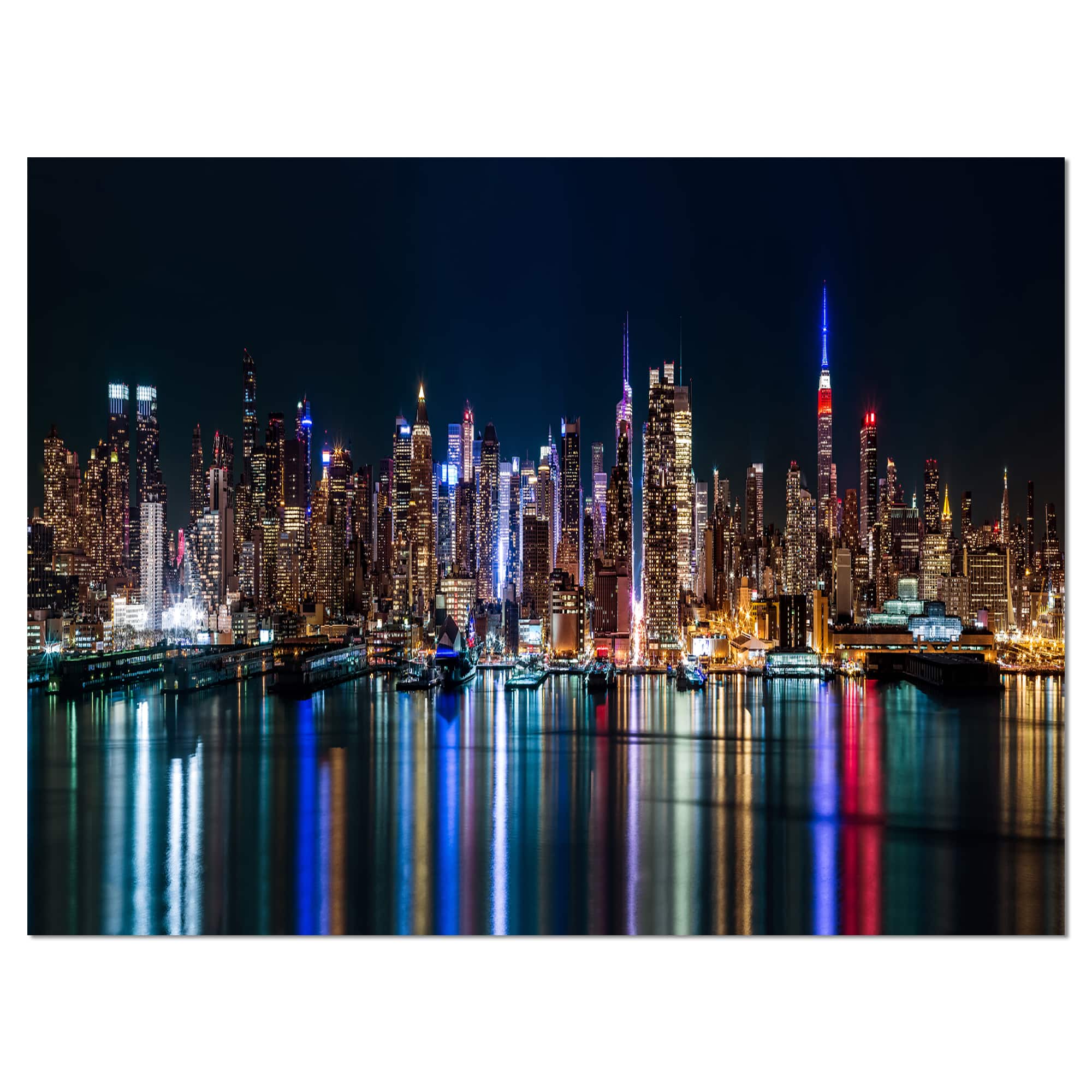 Designart - New York Midtown Night Panorama - Extra Large Canvas Art Print