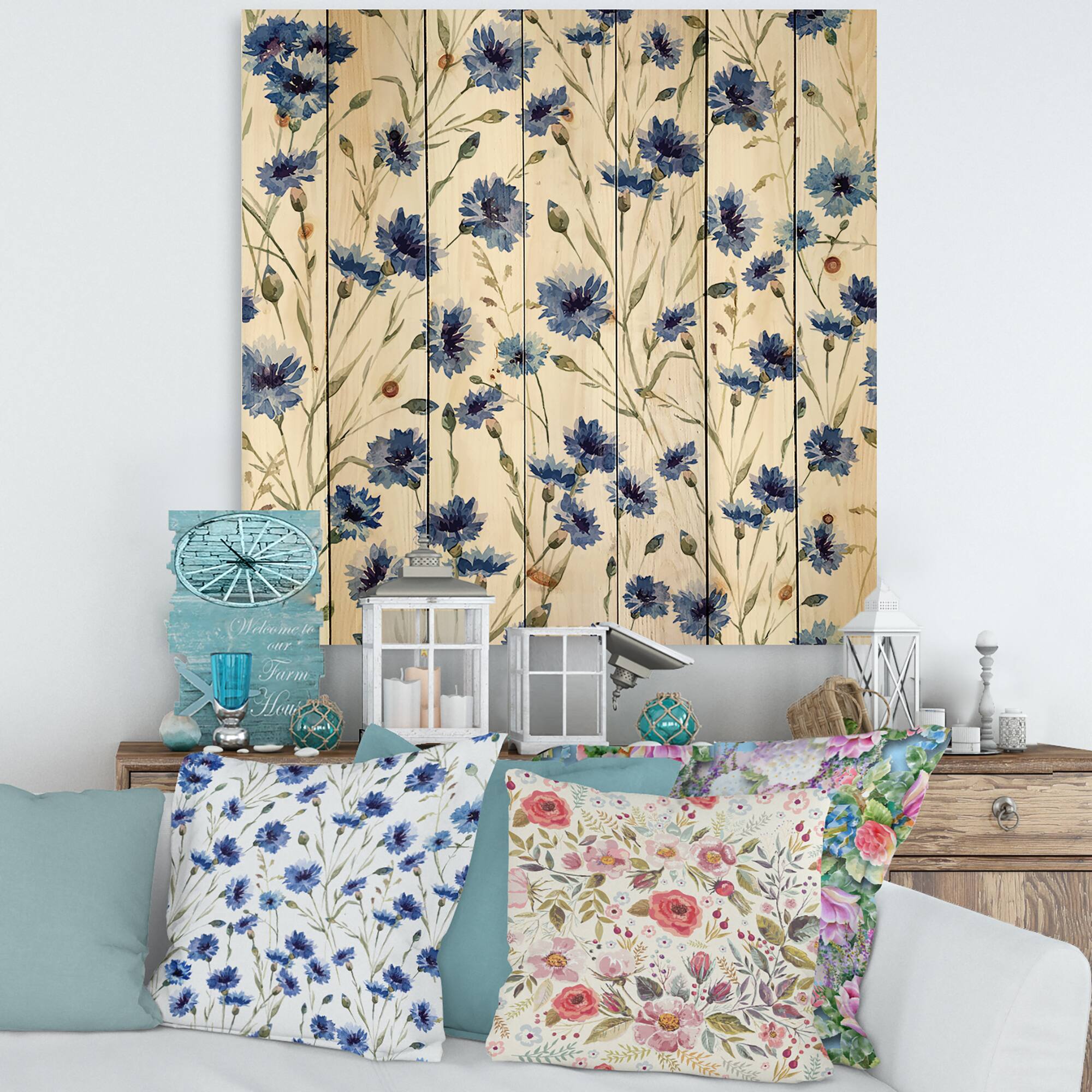 Designart - Blue Wildflowers With Green Leaves II