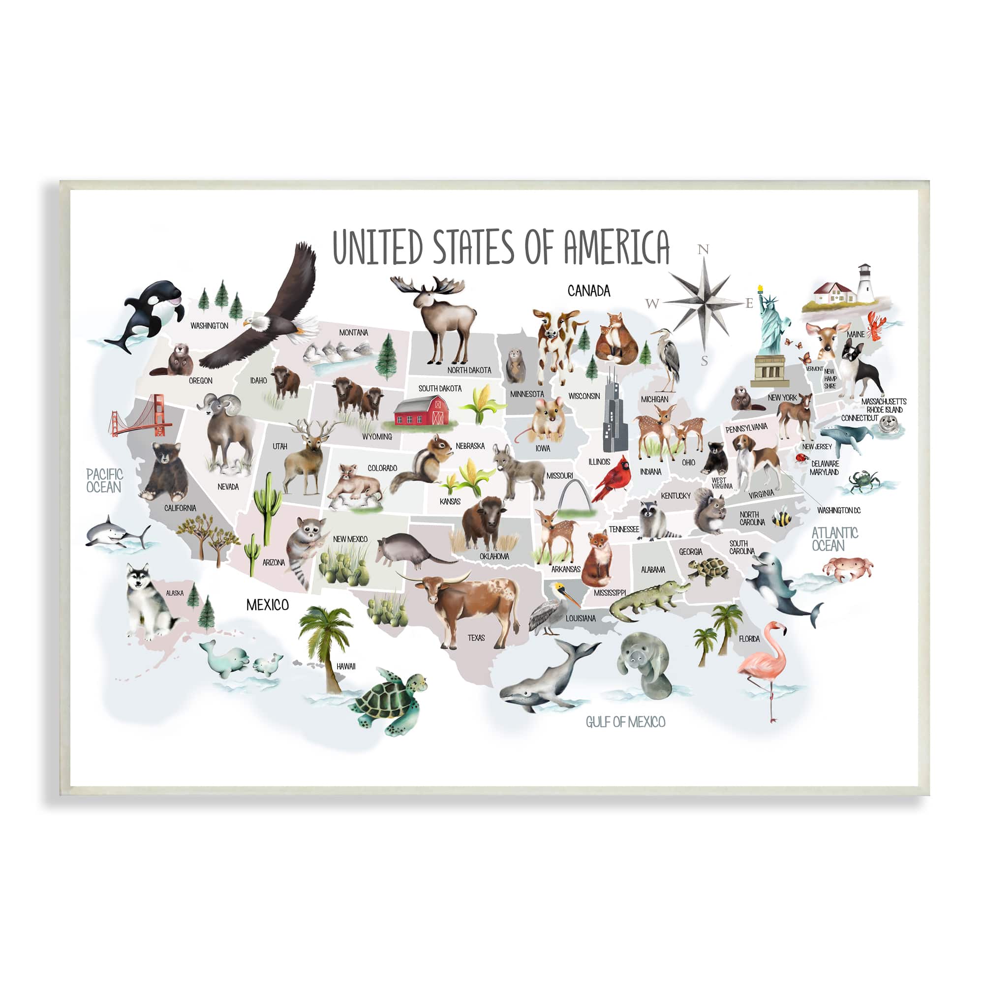 Stupell Industries United States of America Map of Animals Wall Plaque