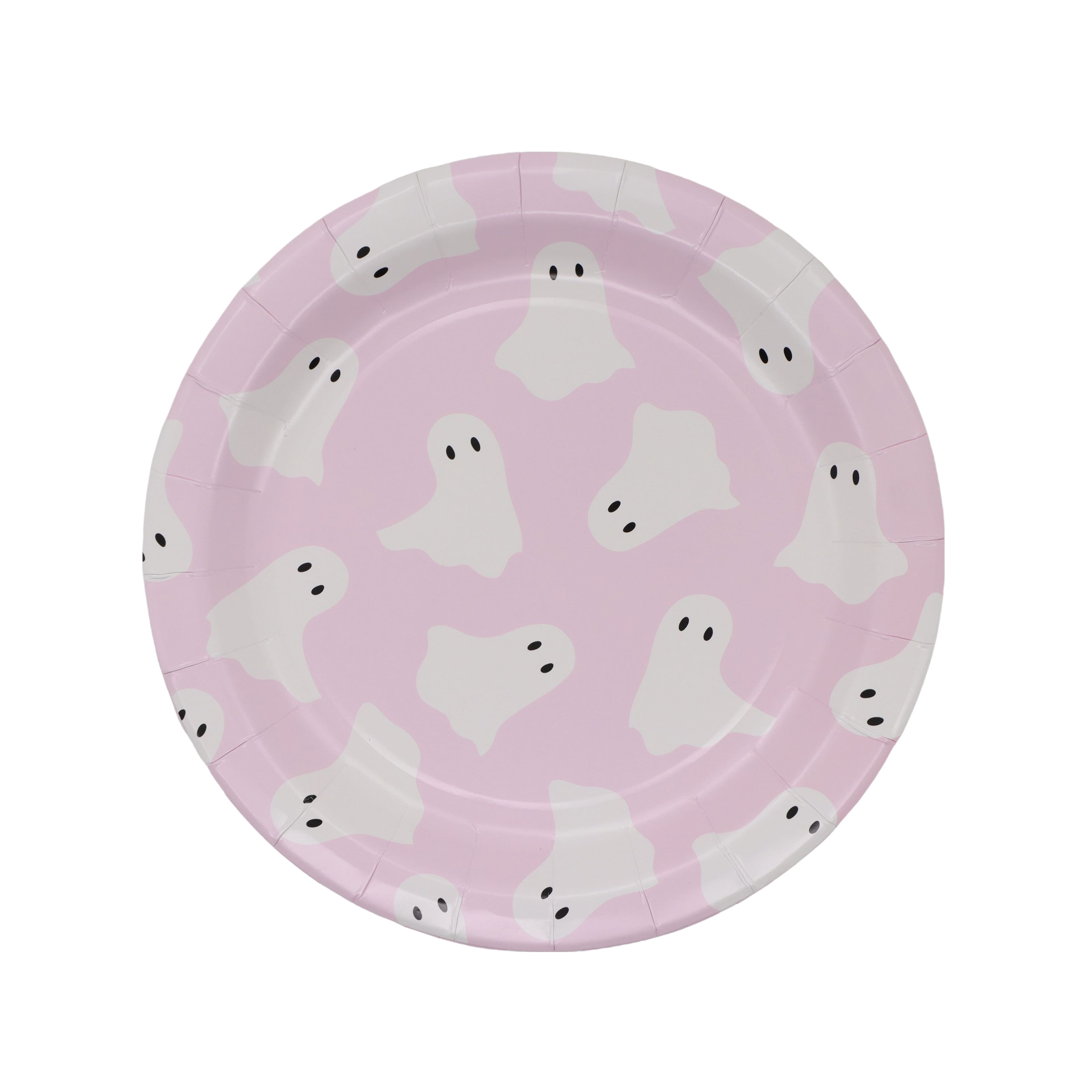 Halloween Pink &#x26; White Ghost Paper Plates by Celebrate It&#x2122;