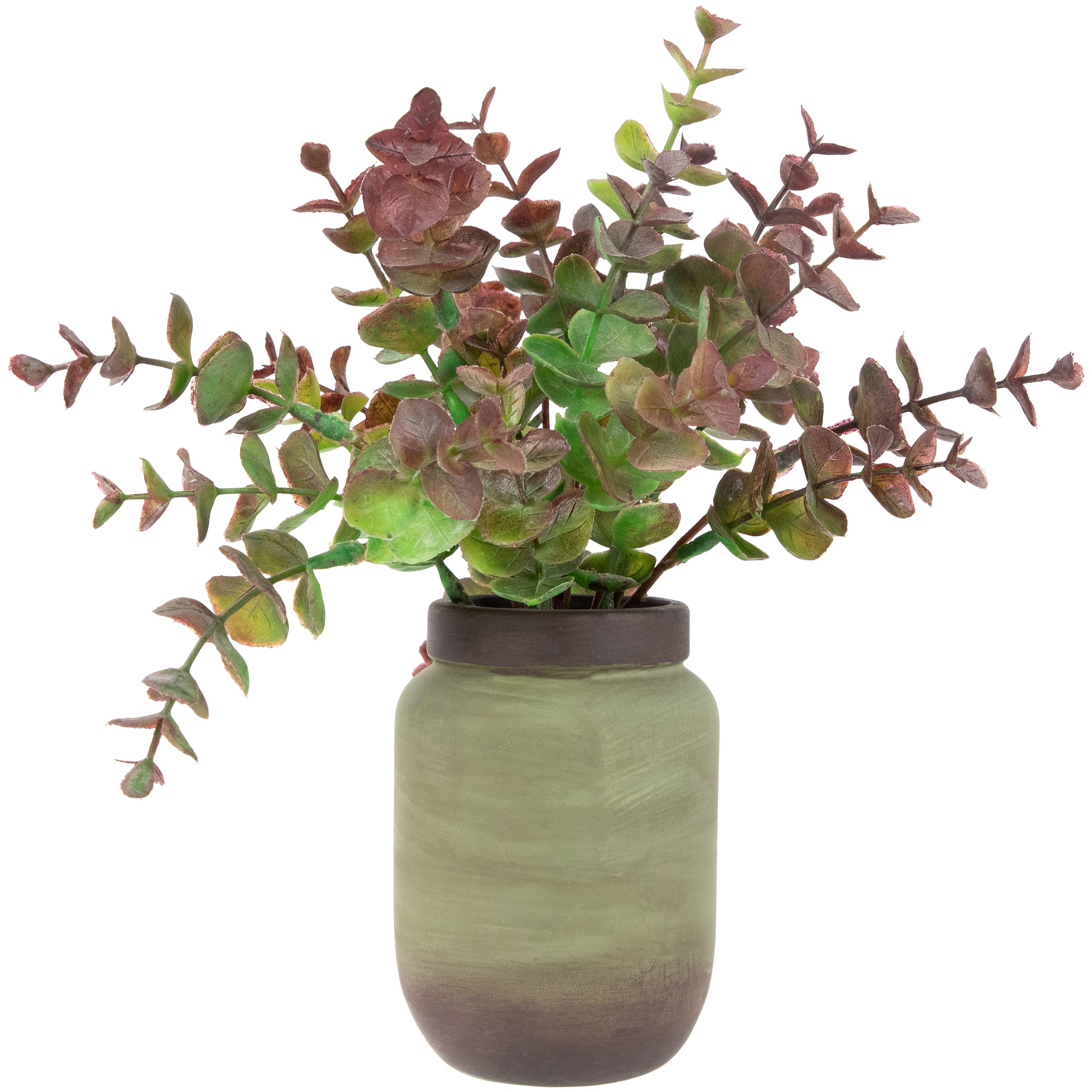 10&#x22; Real Touch&#x2122; Two-Toned Spring Eucalyptus Leaves in Ceramic Pot