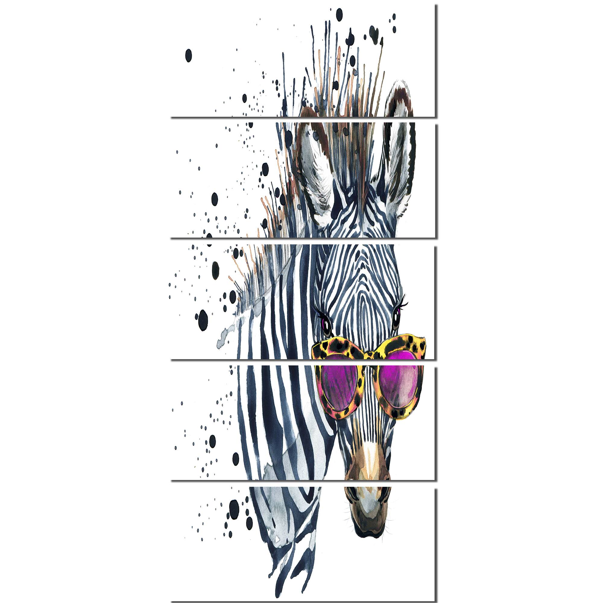 Designart - Funny Zebra Watercolor - Animal Canvas Art Print