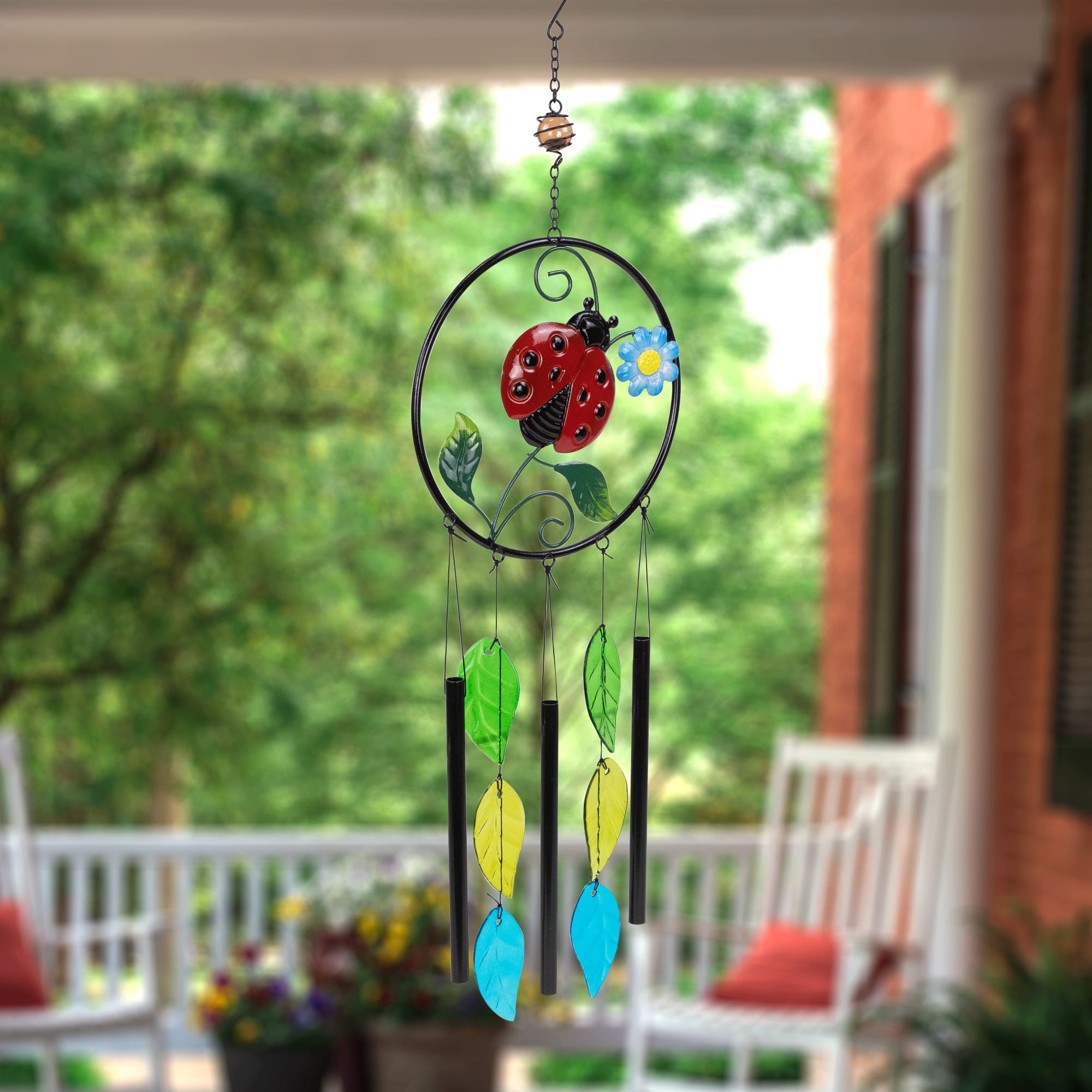 27.5&#x22; Ladybug Dreamcatcher Outdoor Garden Windchime
