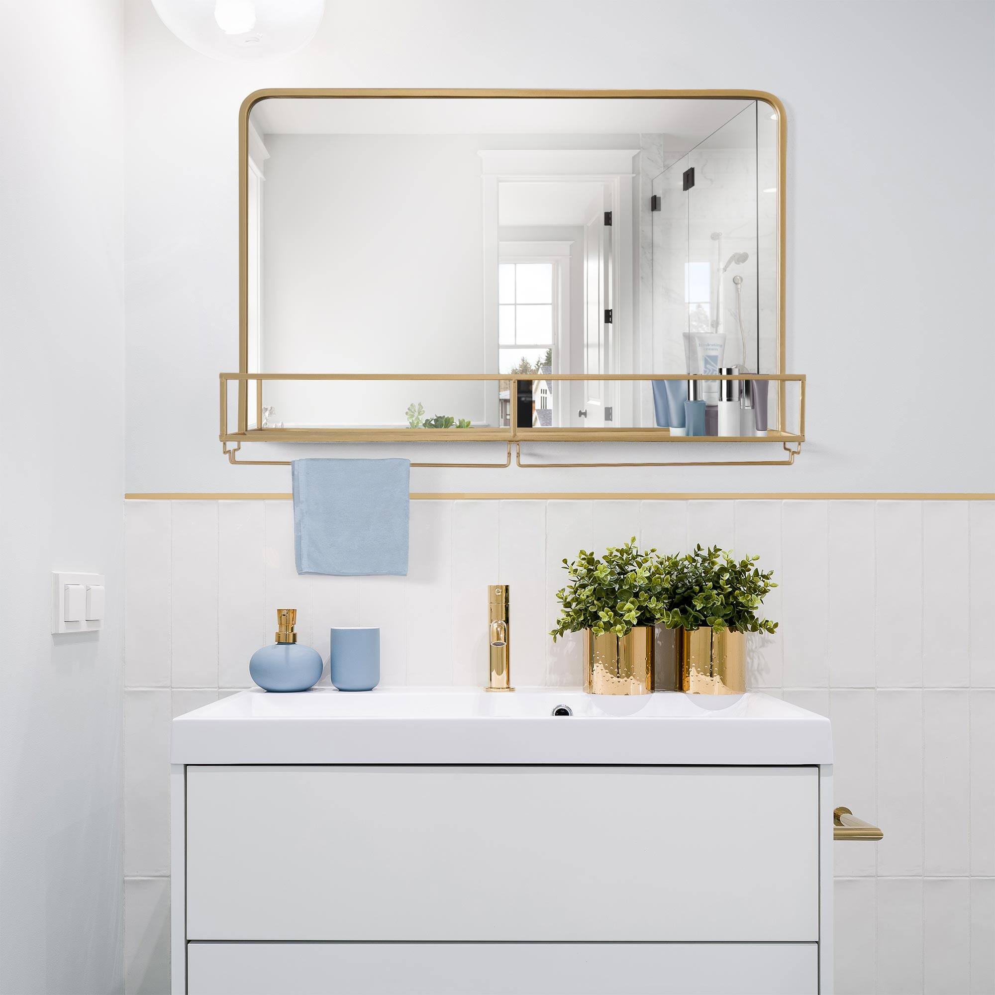 Gold Frame Rectangle Vanity Wall Mirror with Storage - 21.25&#x22; x 31.5&#x22;