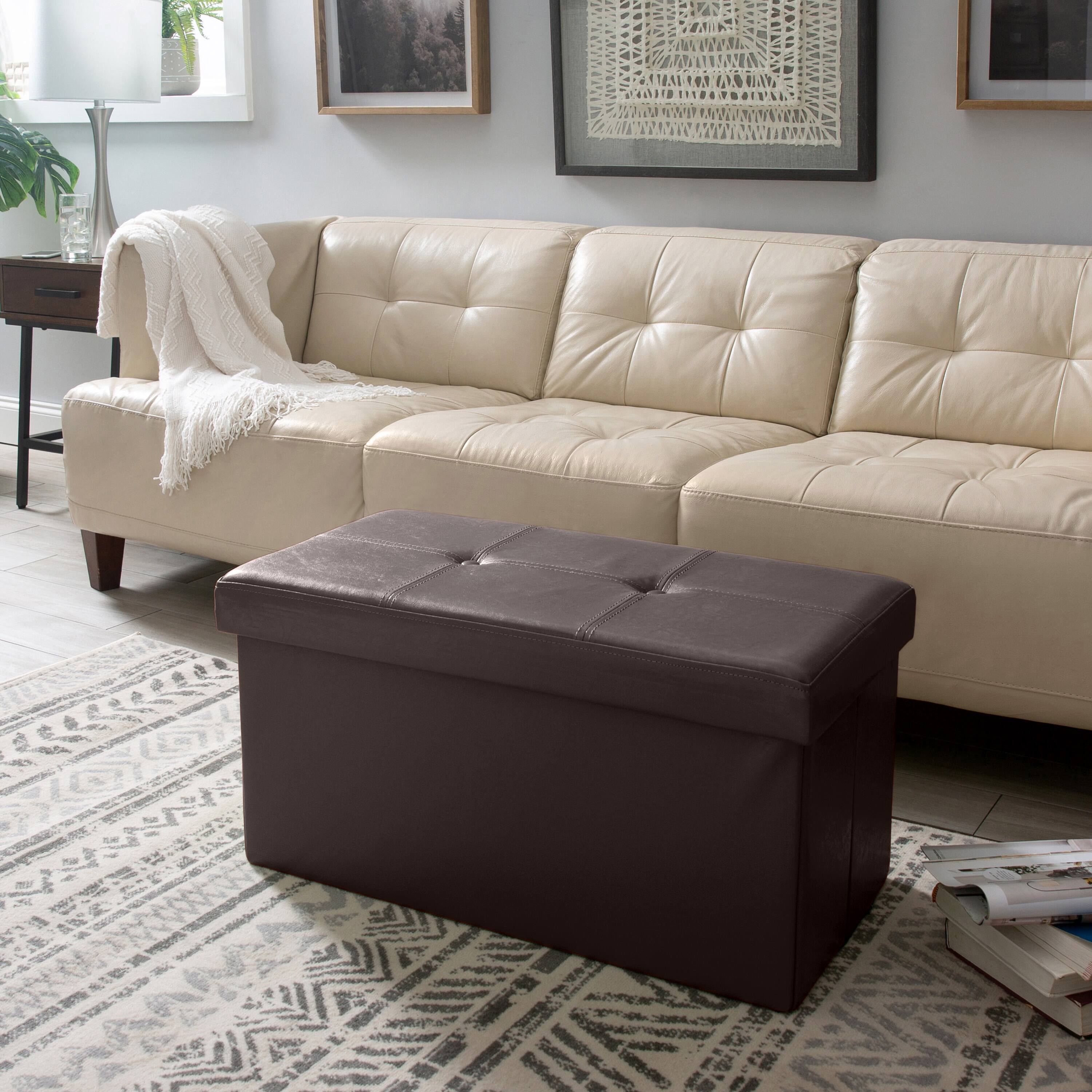 Simplify Faux Leather Double Folding Storage Ottoman