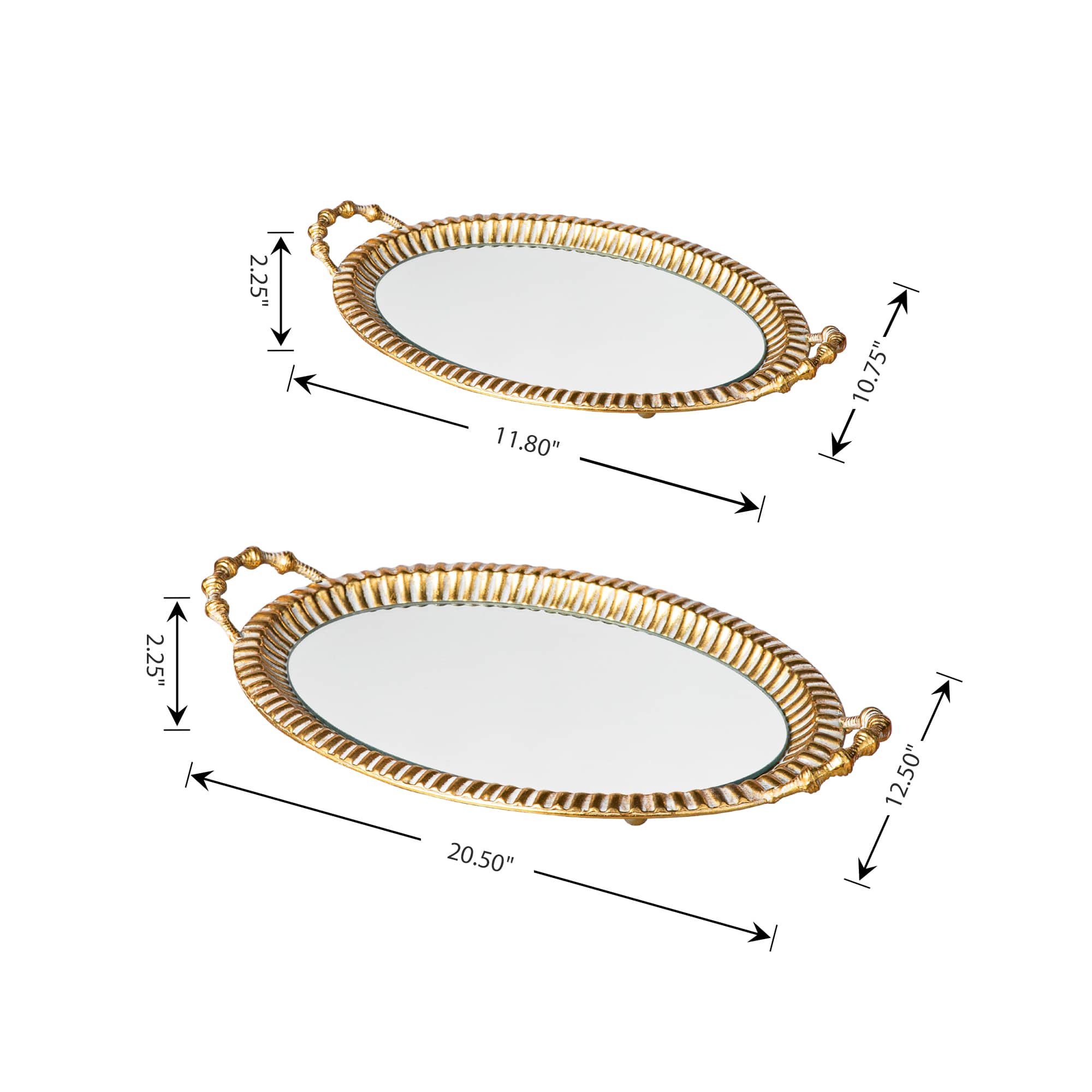 Glitzhome&#xAE; Gold Oval Metal Mirrored Decorative Trays Set