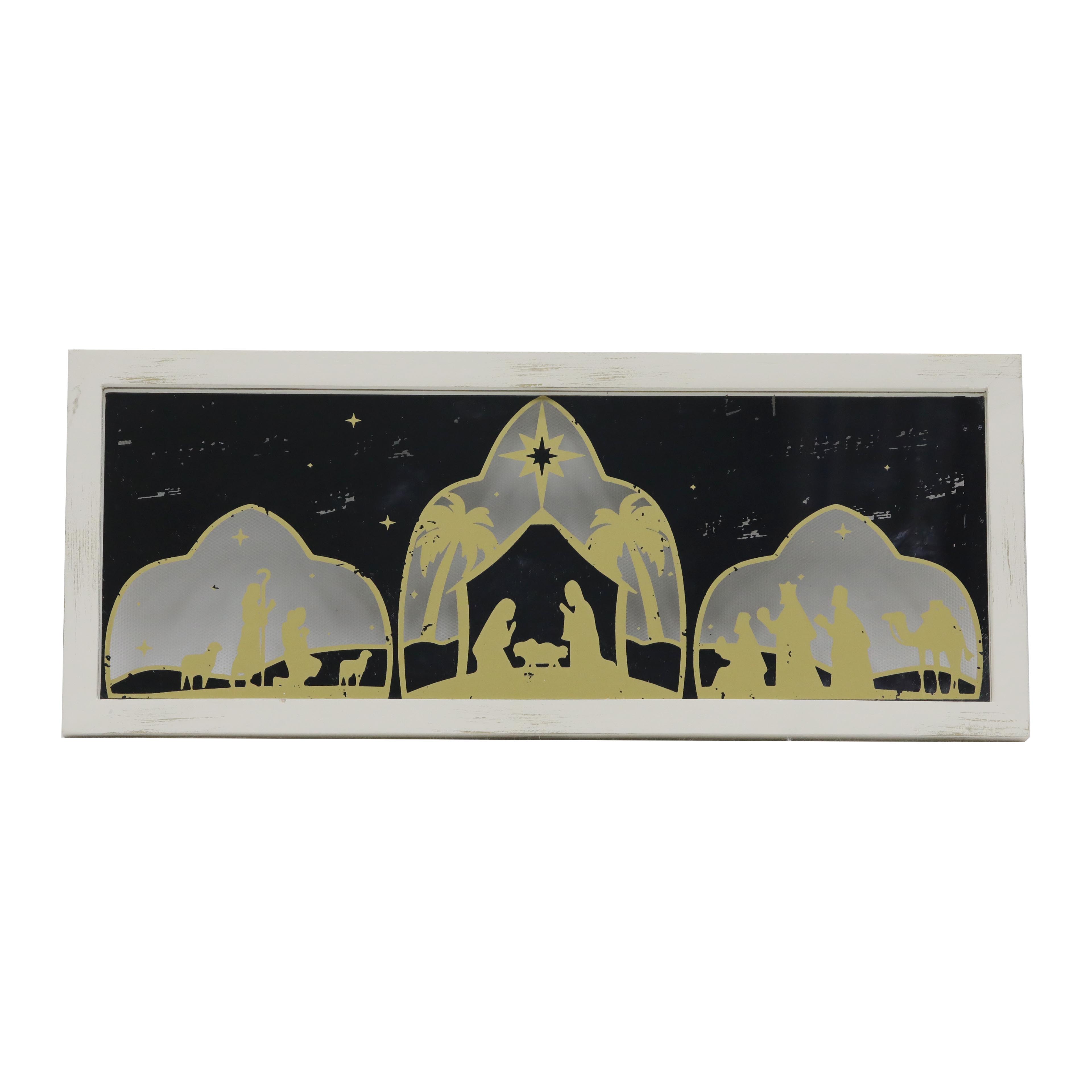 D&#xE9;coration murale en verre nativit&#xE9; 40,6&#xA0;cm en cadre ivoire Ashland