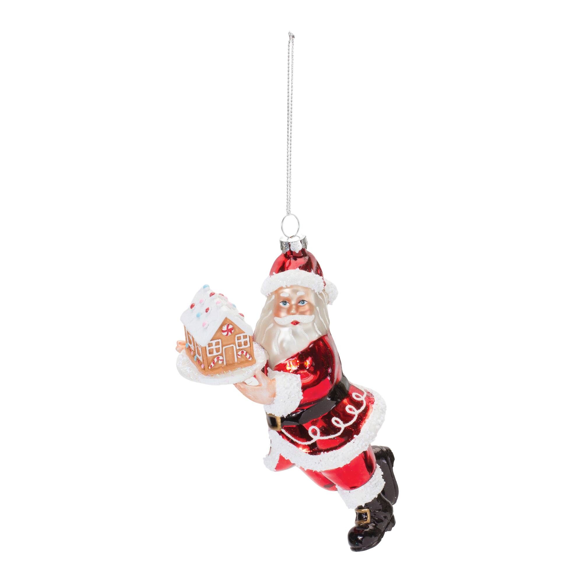 6ct. 7&#x22; Glass Santa with Gingerbread Ornaments