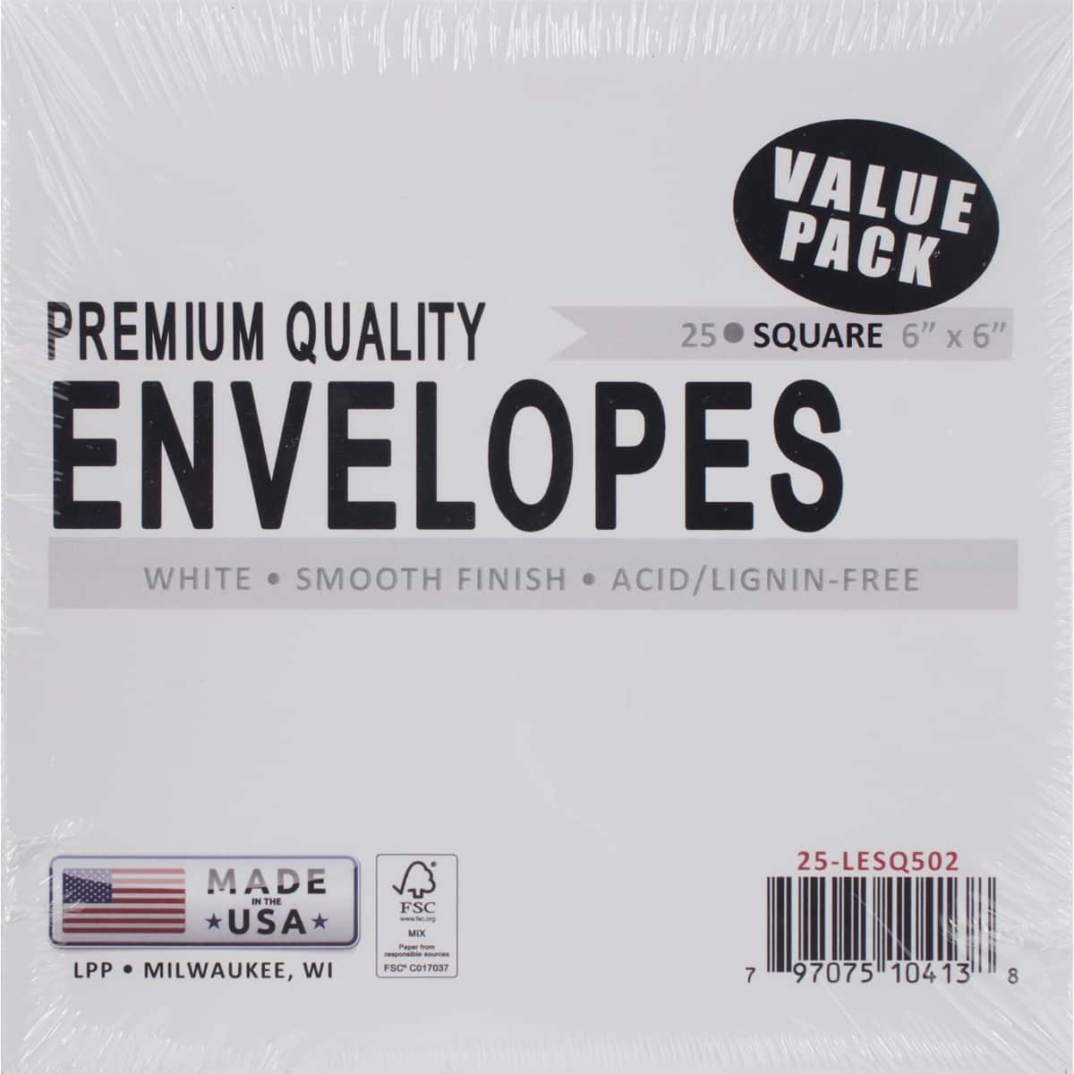 Leader Paper Products 6" x 6" White Envelopes, 25ct.