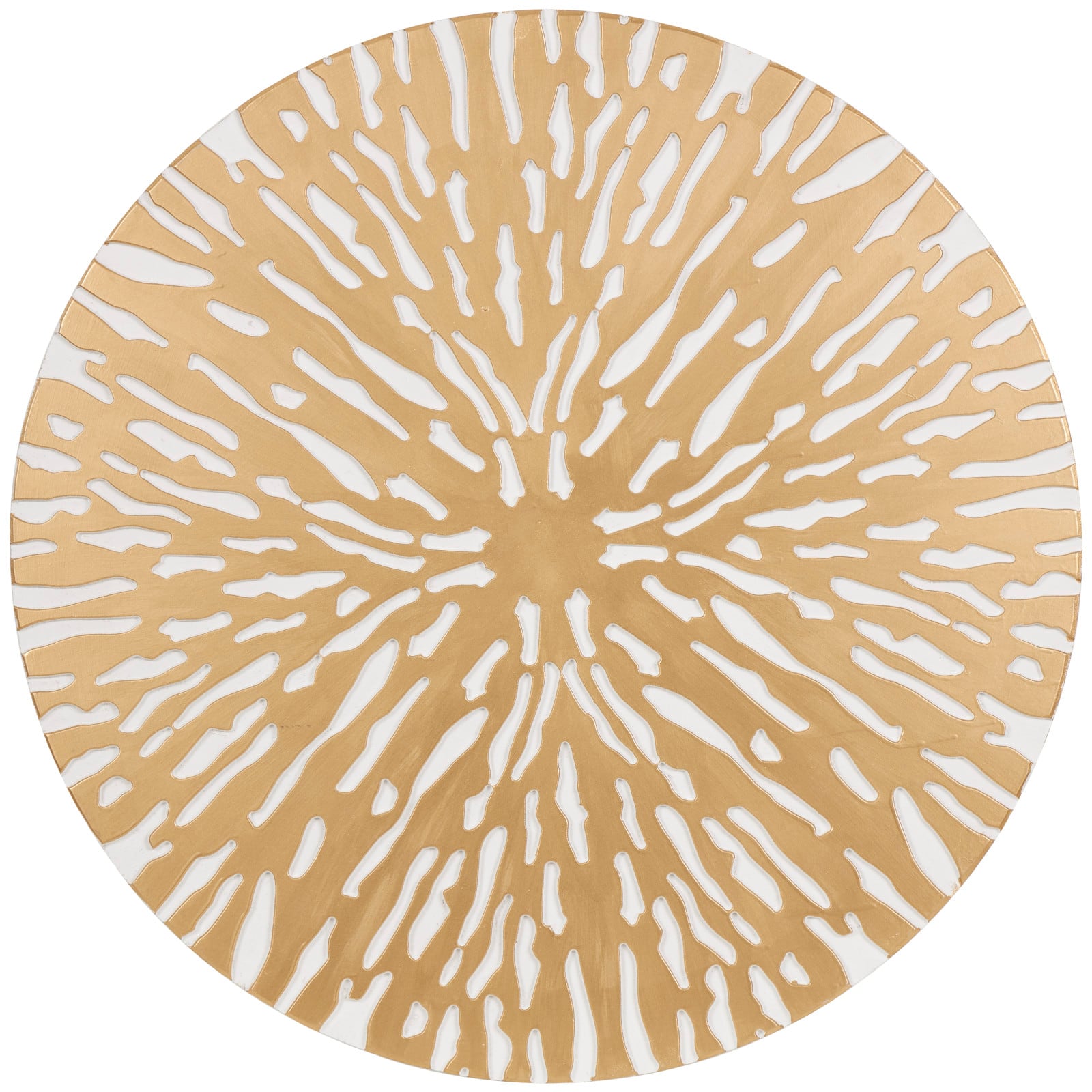 36" x 36" Gold Wooden Starburst Abstract Carved Circle Wall Décor with White Backing