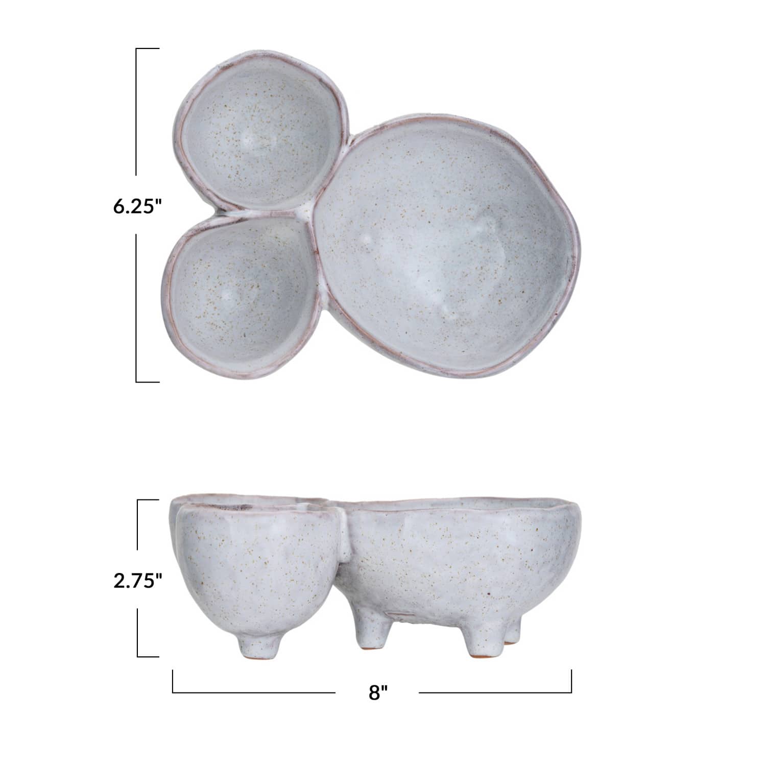 Hello Honey® 8" Cream 3-Section Stoneware Footed Serving Dish