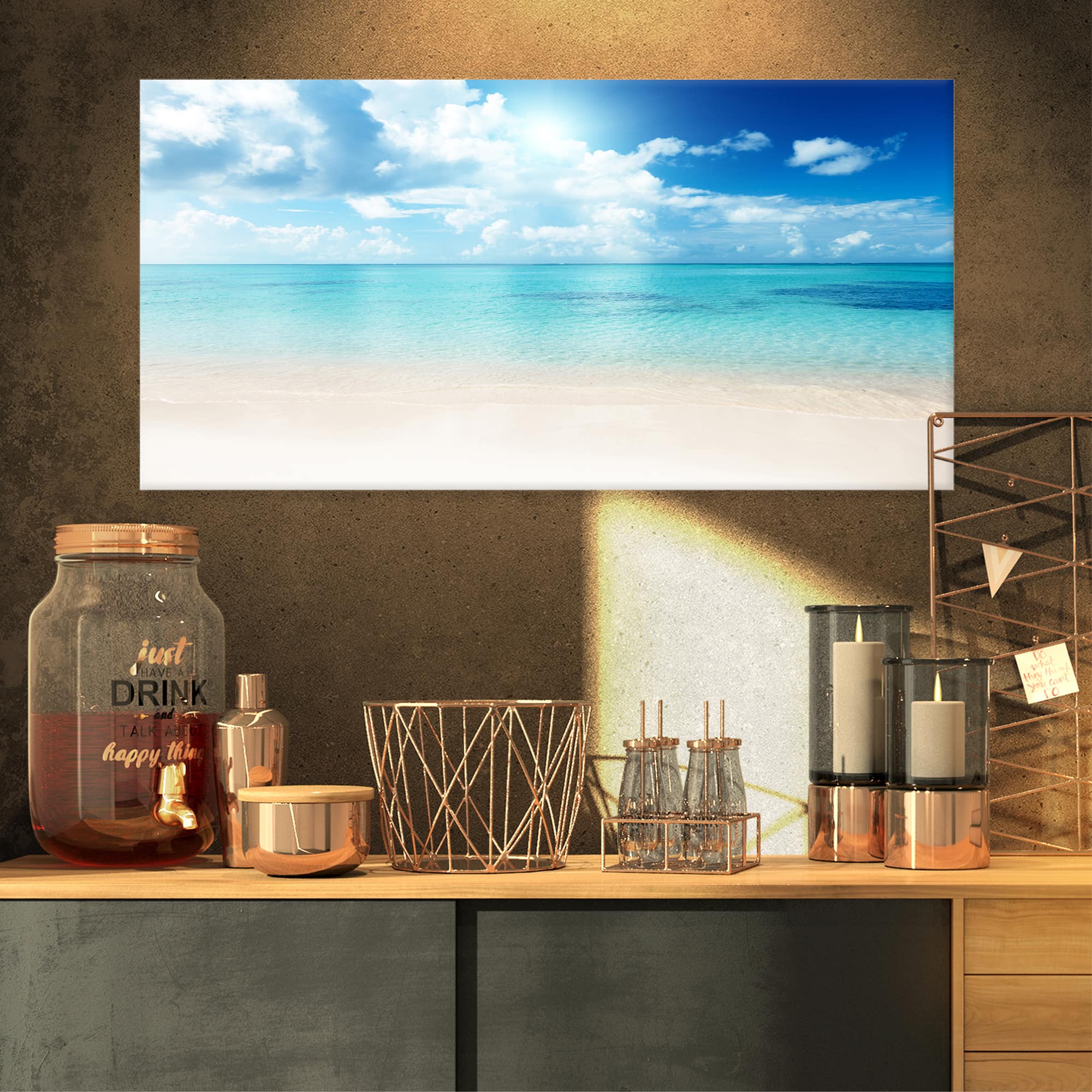 Designart - Sand of Beach in Blue Caribbean Sea - Modern Seascape Canvas Artwork