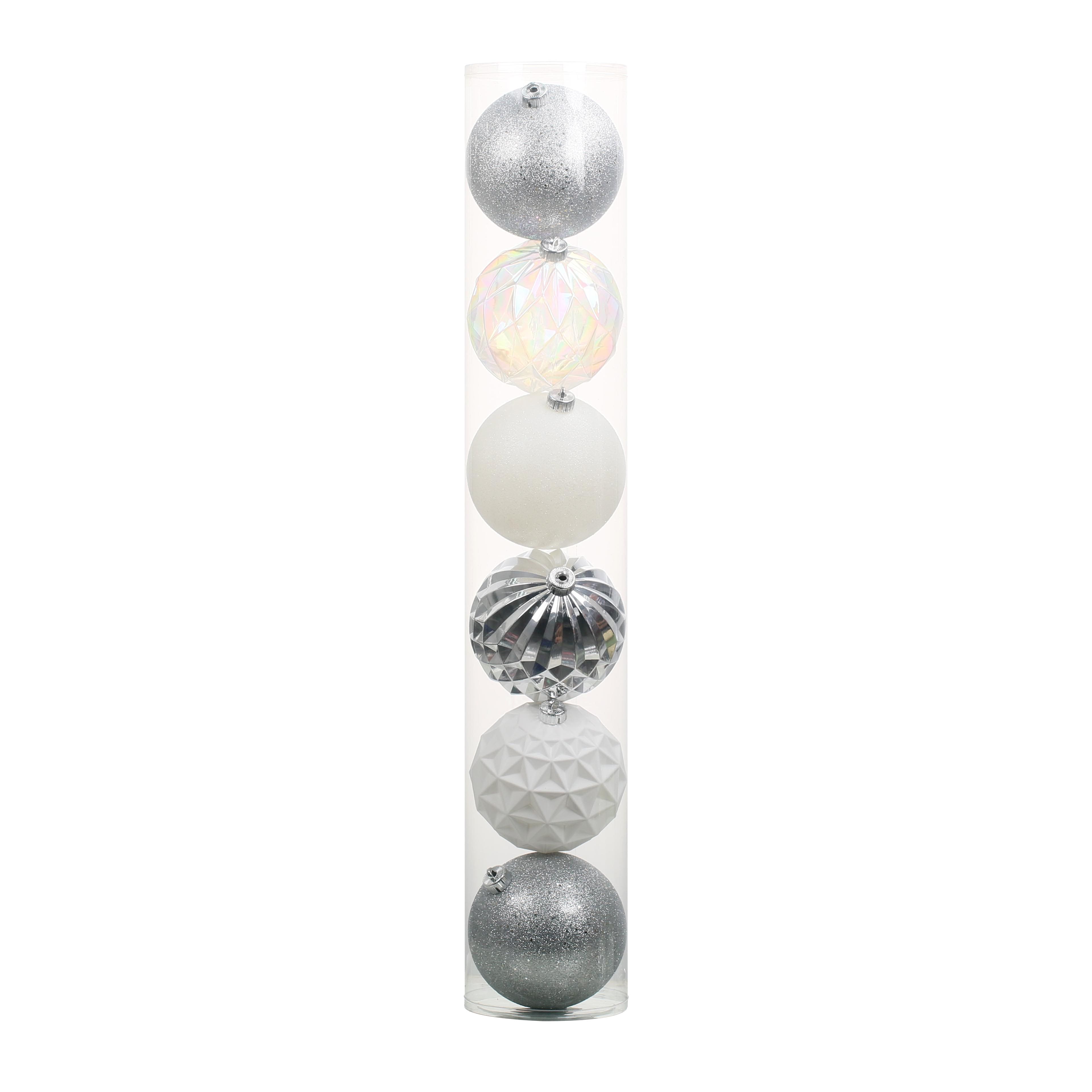 6 Pack 6&#x22; White, Silver &#x26; Iridescent Shatterproof Ball Ornaments by Ashland&#xAE;