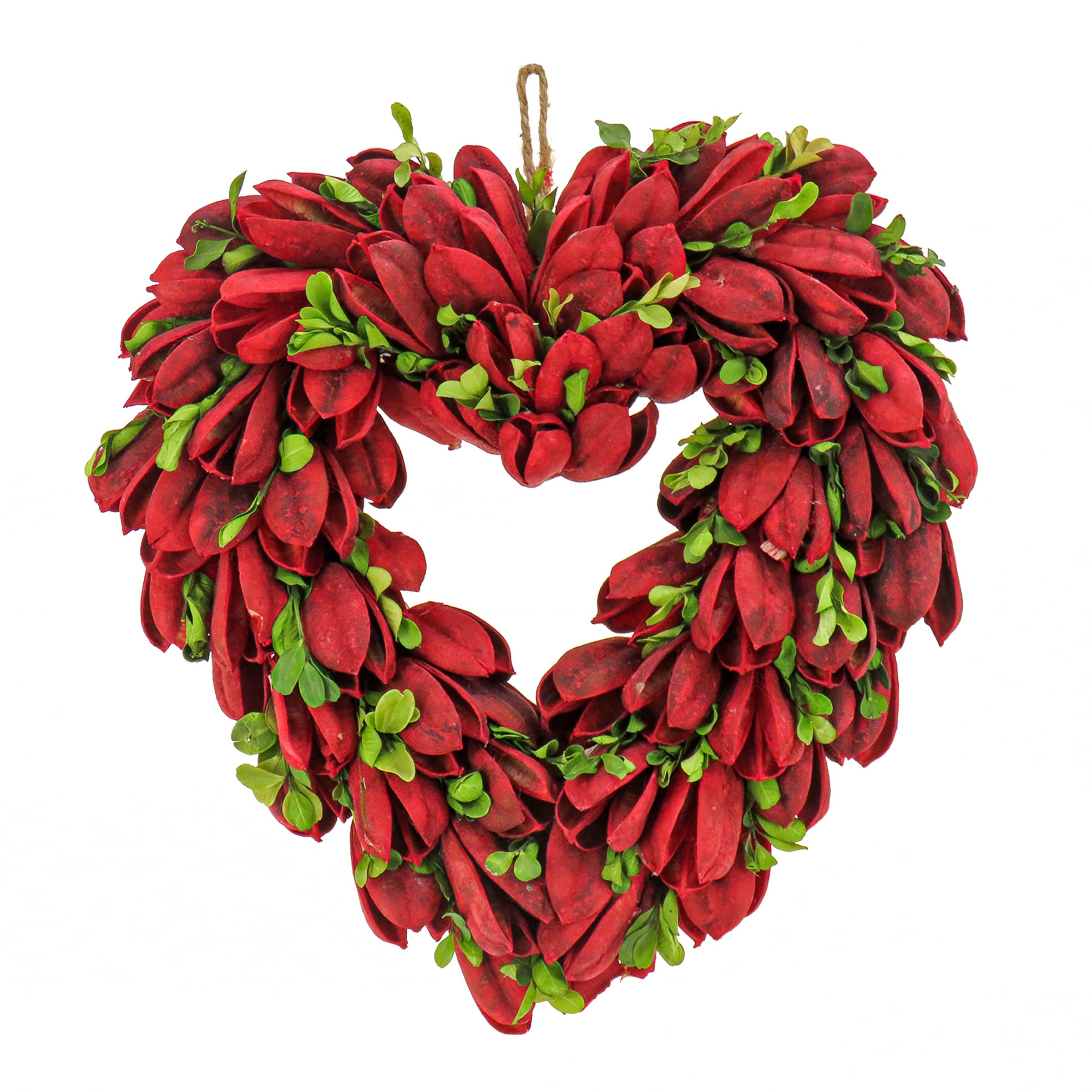 12&#x22; Artificial Valentine&#x27;s Red Leaves Floral Heart Wreath