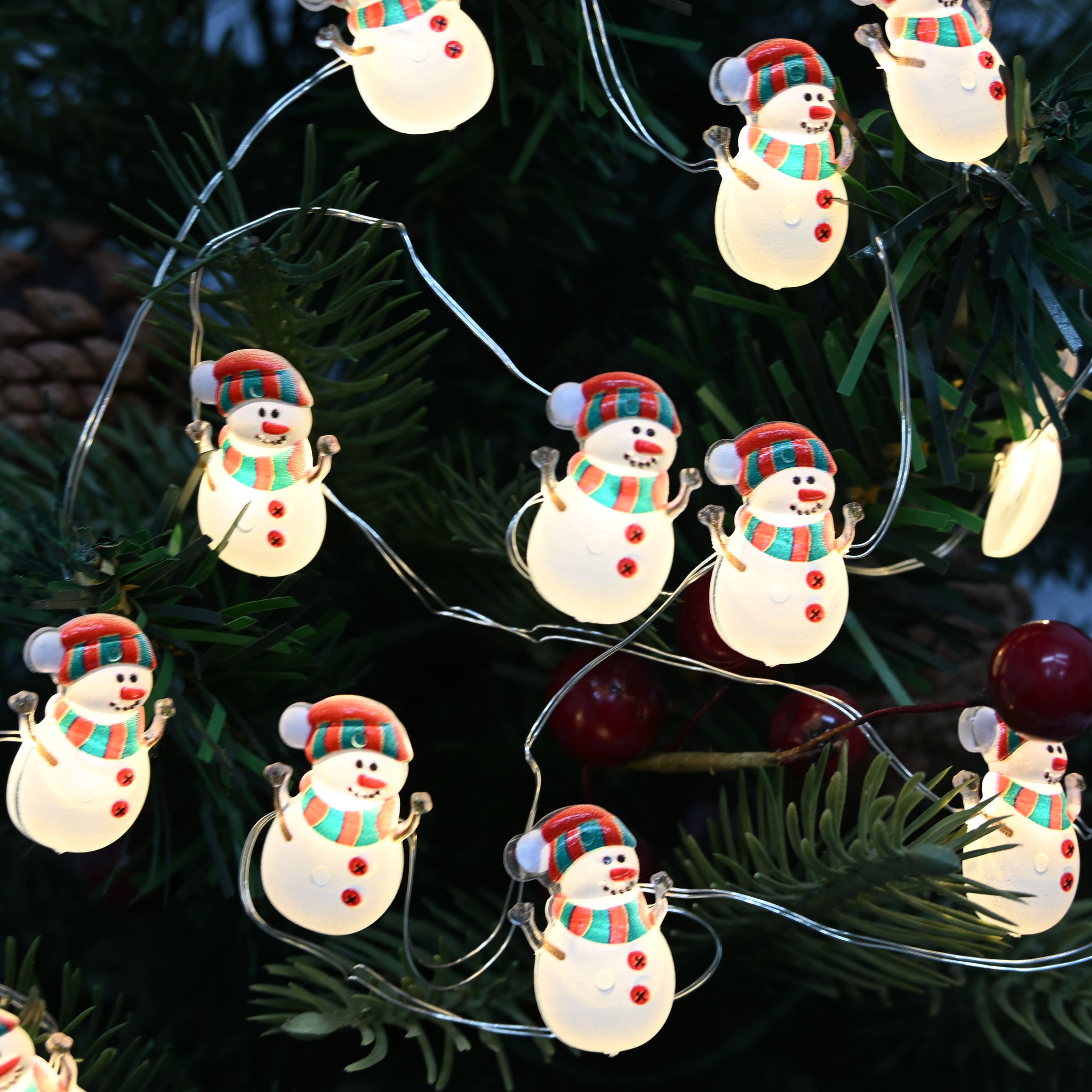 18ct. Warm White LED Snowman with Scarf String Lights on Silver Wire by Ashland®