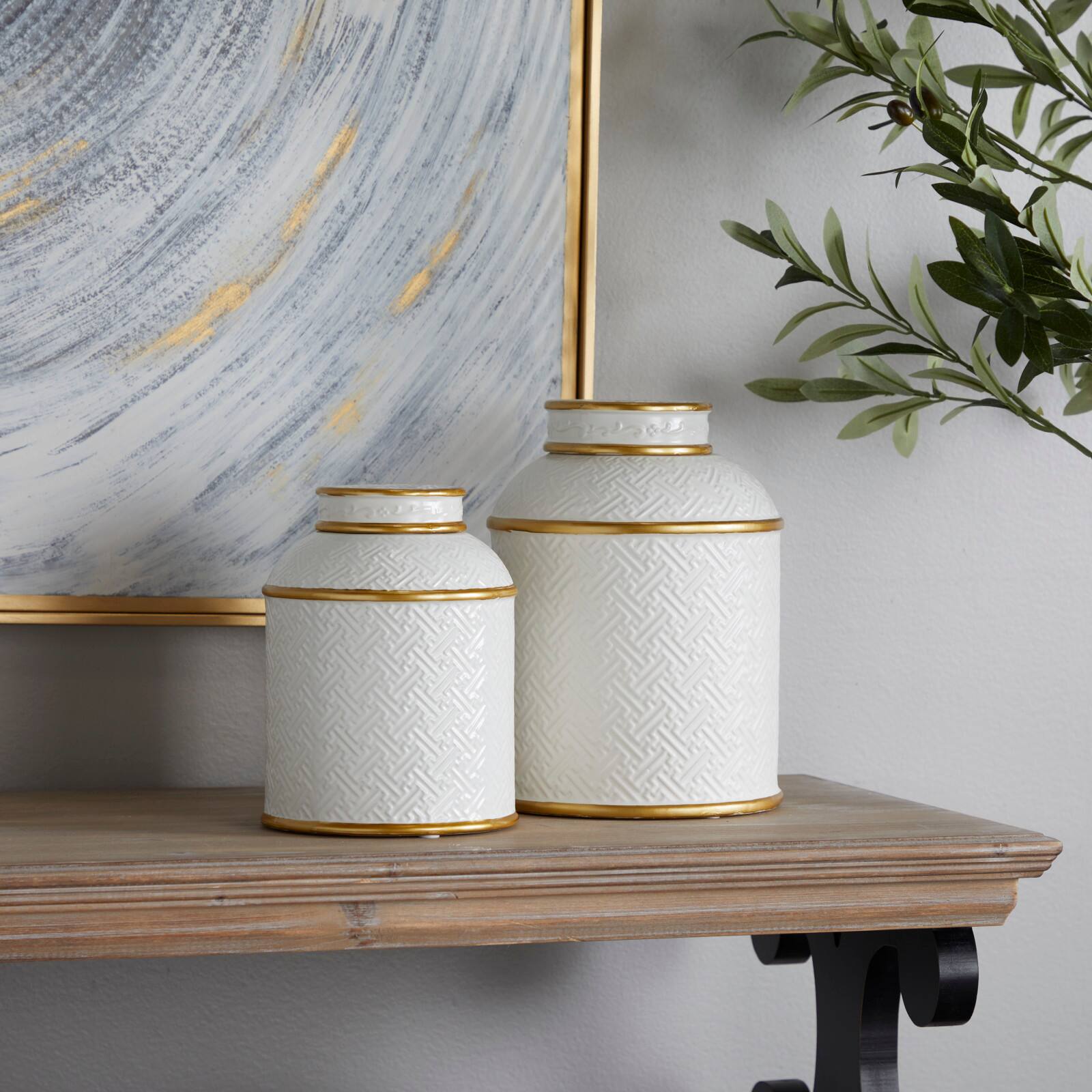 White Ceramic Contemporary Decorative Jar Set