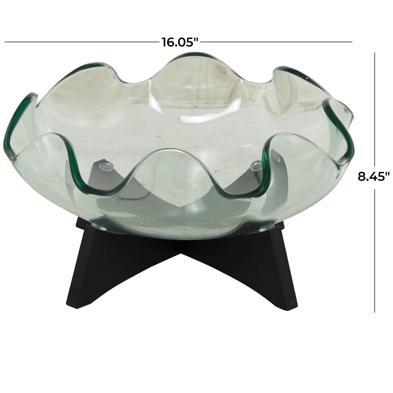 16&#x22; Clear Glass Kitchen Serving Bowl with Black Wooden Stand