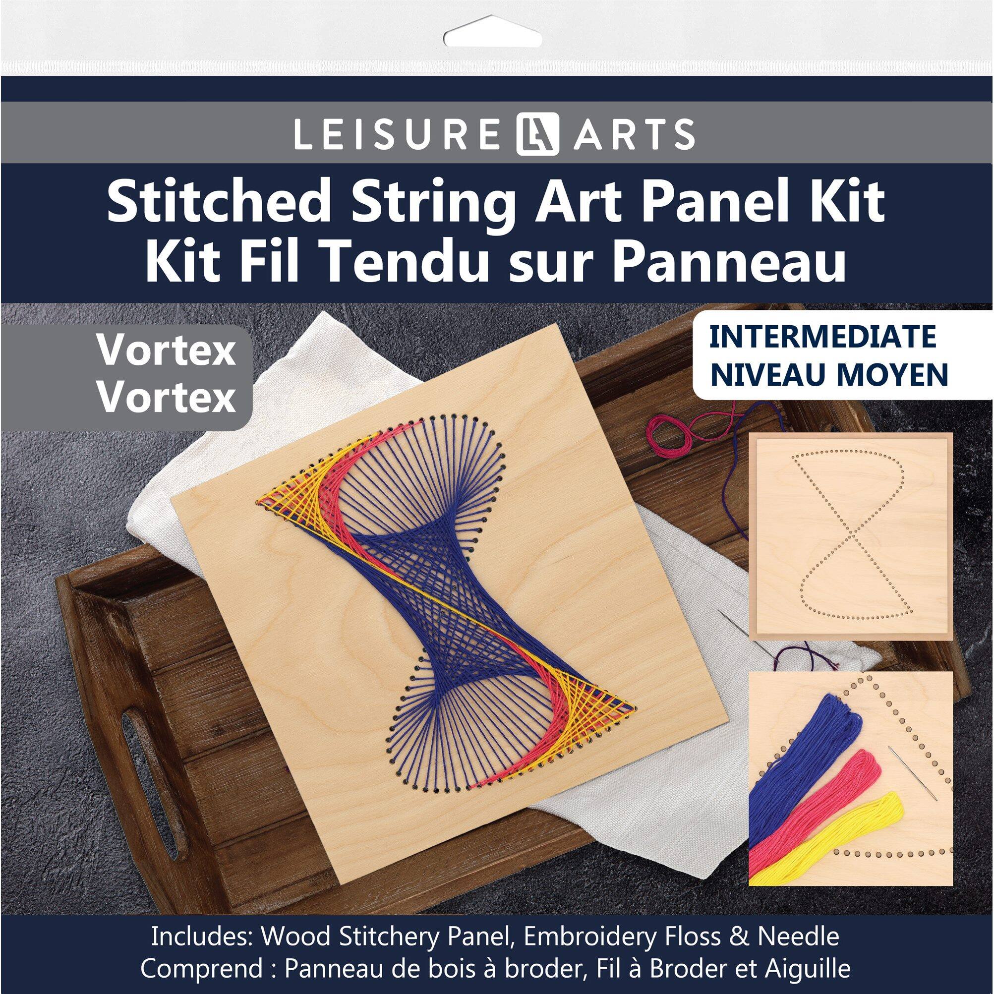 Leisure Arts&#xAE; Intermediate Vortex Wood Stitched String Art Panel Kit