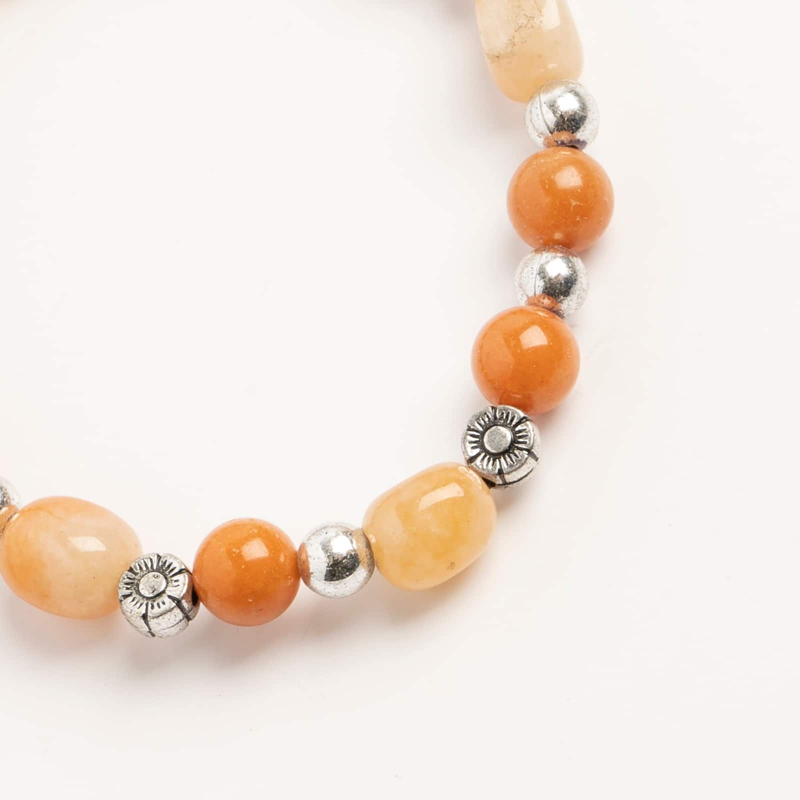 John Bead Peach Aventurine & Flower Bead Stretch Bracelet