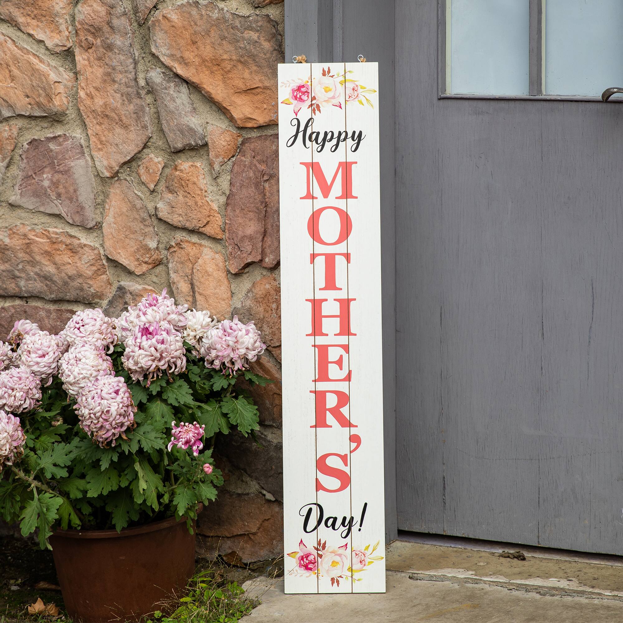 Glitzhome&#xAE; 3.5ft. Double Sided Wooden Porch Sign Mother&#x27;s Day &#x26; Father&#x27;s Day