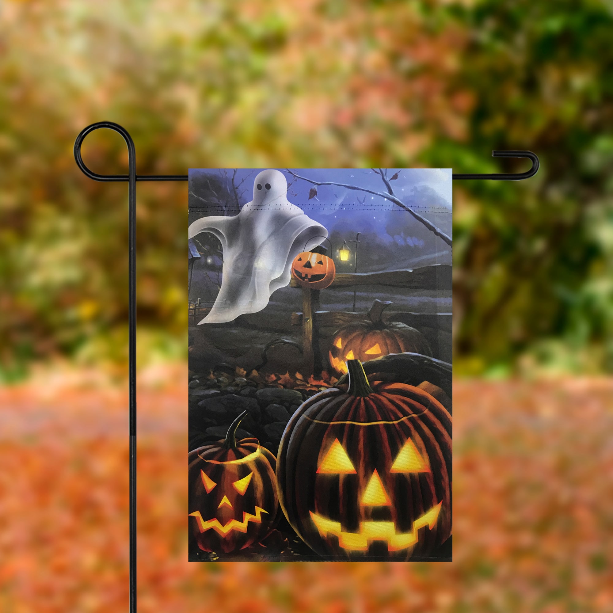 Pumpkins & Ghost Spooky Halloween Outdoor Garden Flag, 12.5" x 18"