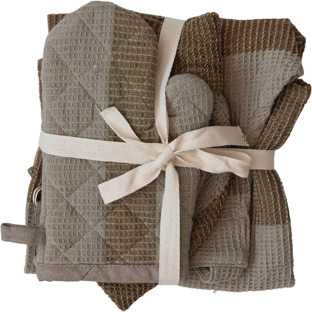 Hello Honey&#xAE; Beige &#x26; Gray Child Apron, Chef Hat &#x26; Oven Mitt Set