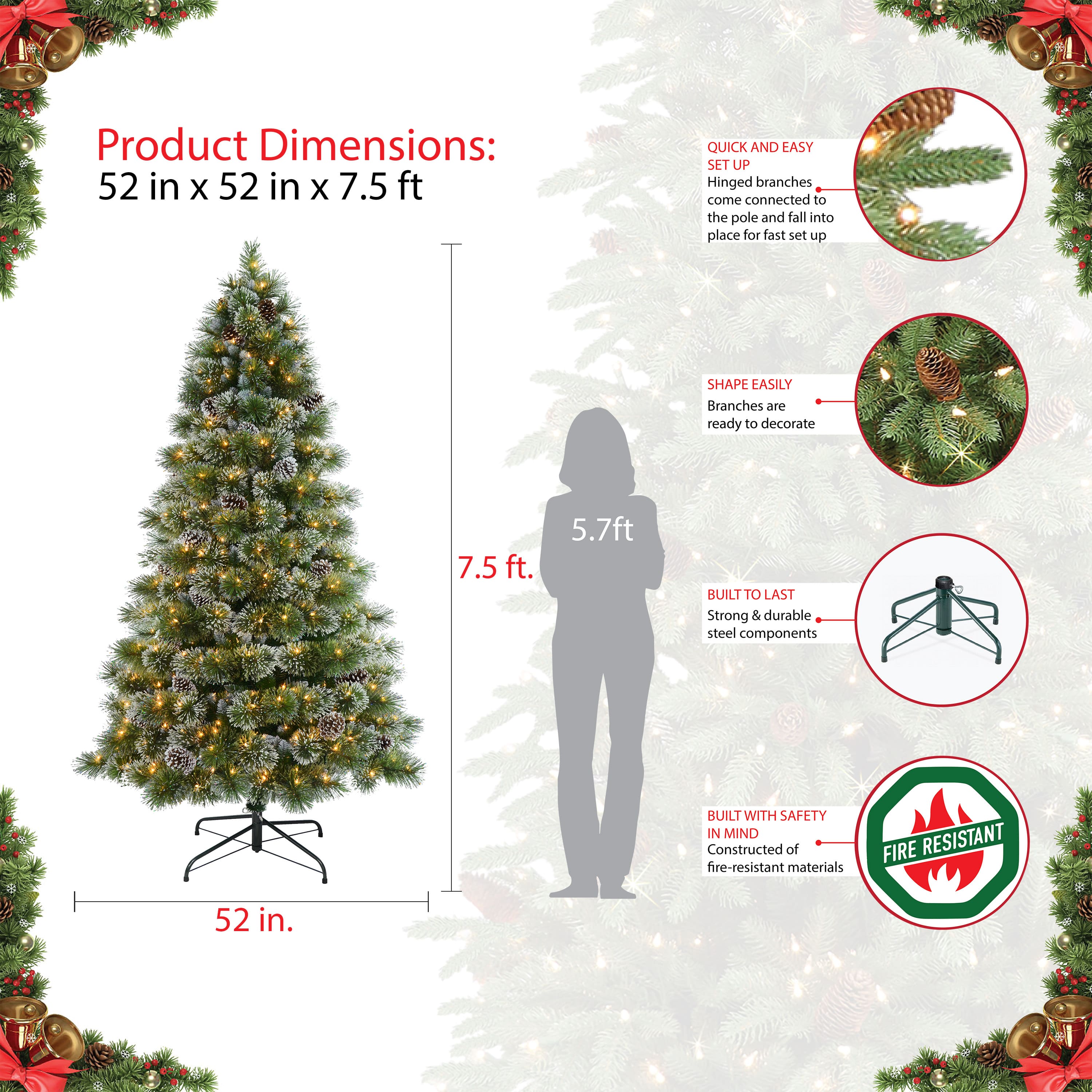 7.5ft. Pre-Lit Frosted Boulder Pine Artificial Christmas Tree, Clear Lights