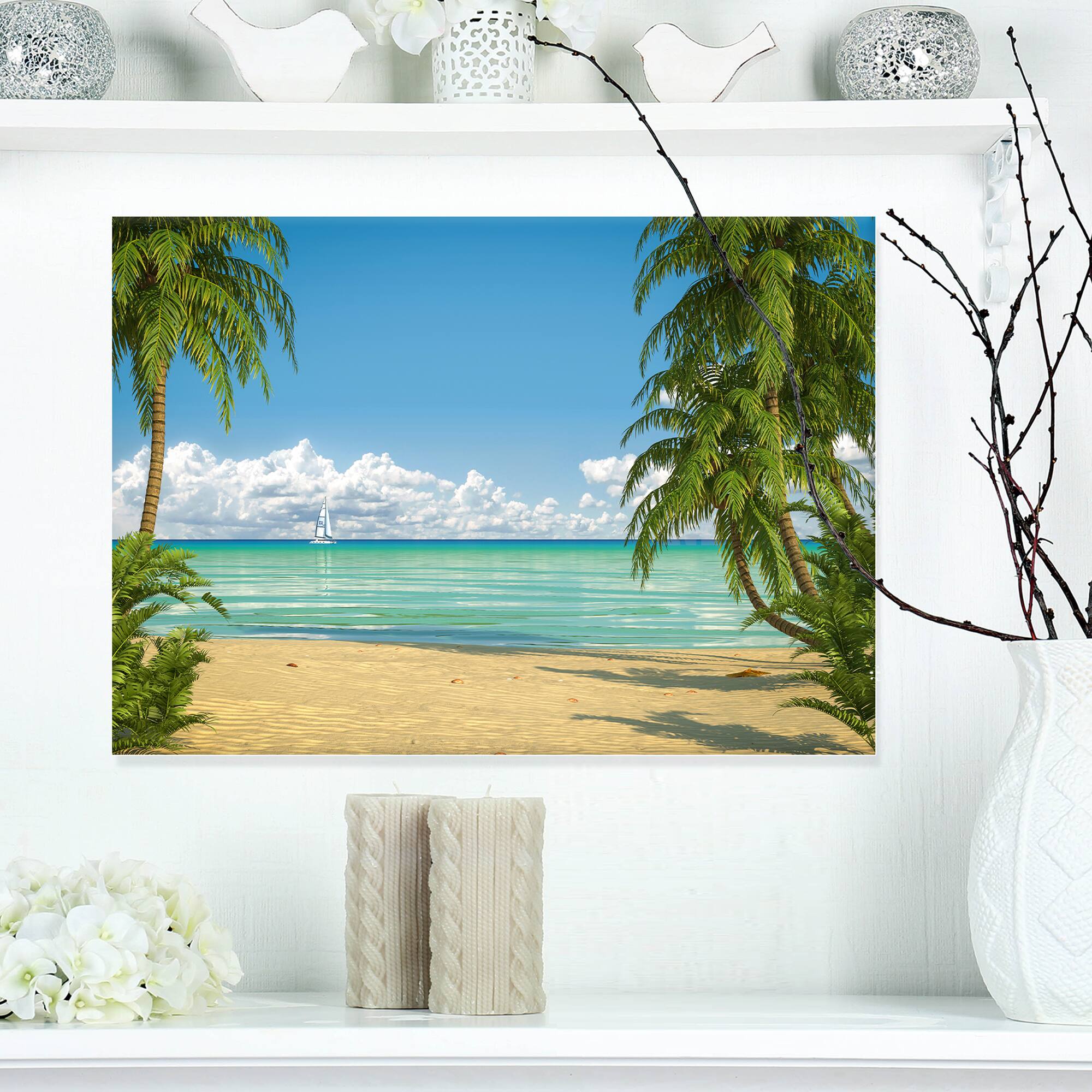 Designart - Palms at Caribbean Beach - Seashore Photo Canvas Art Print