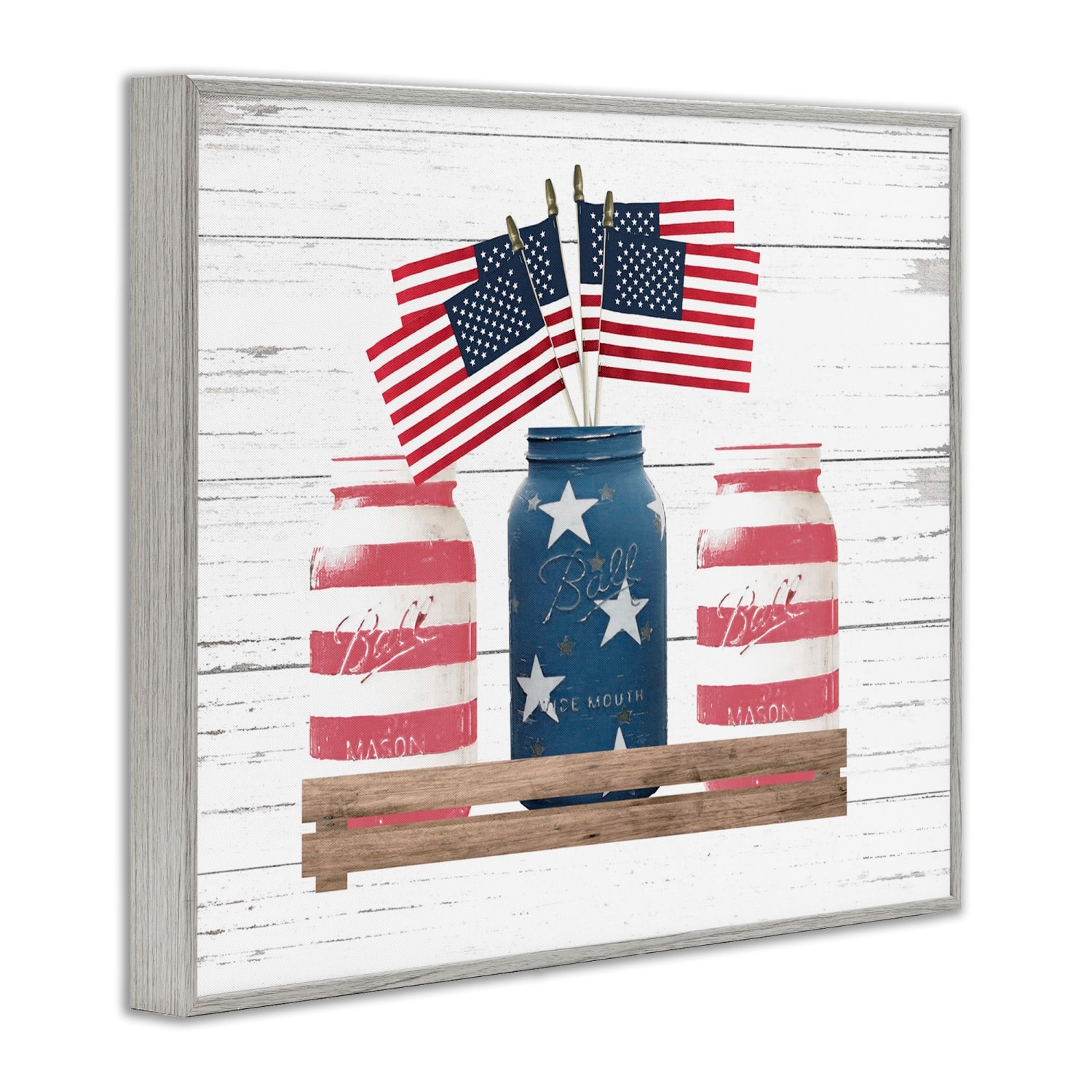 Stupell Industries Rustic Patriotic Jars American Pride Flag Design Framed Giclee Art