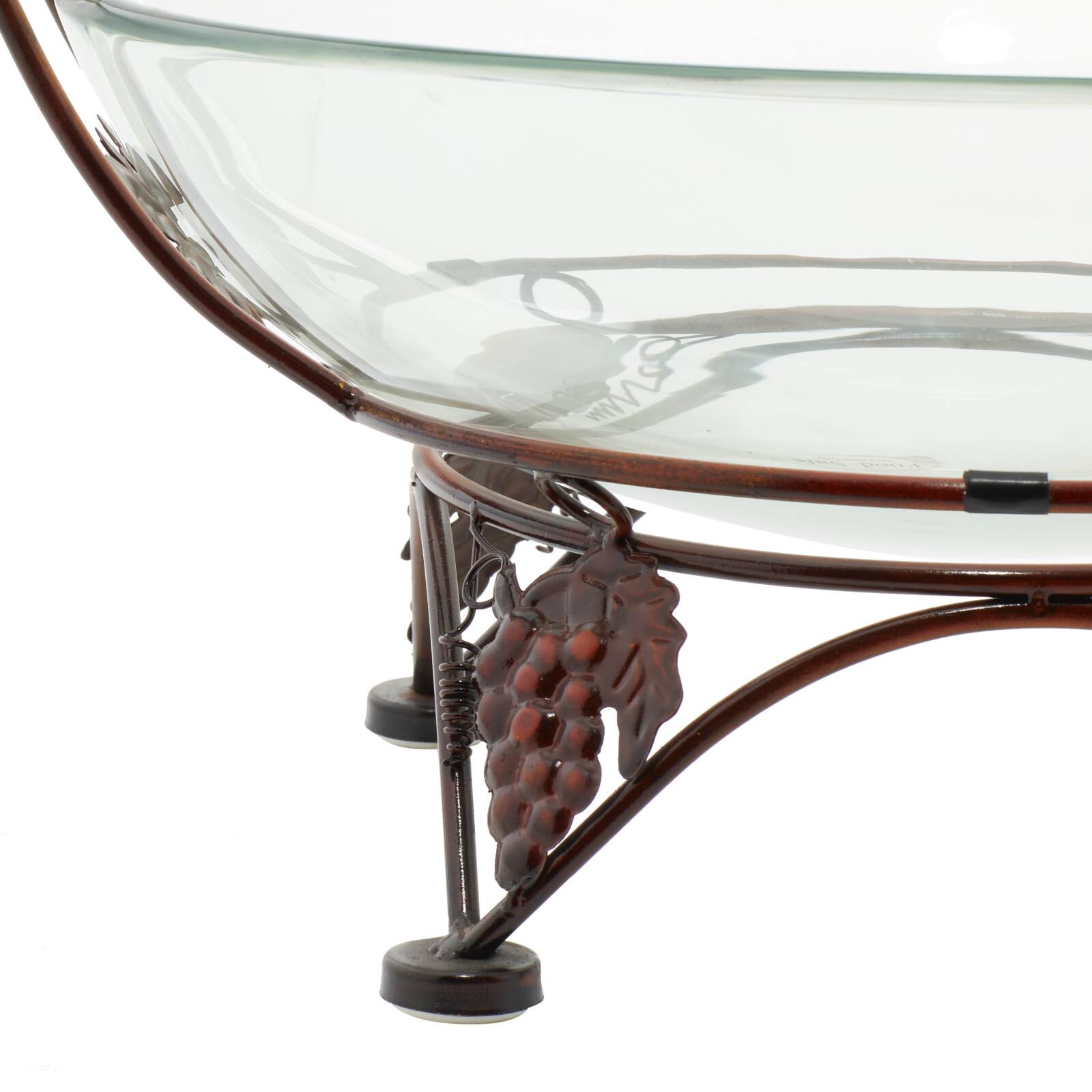 19&#x22; Clear Tempered Glass Kitchen Serving Bowl with Copper Metal Grapes Base
