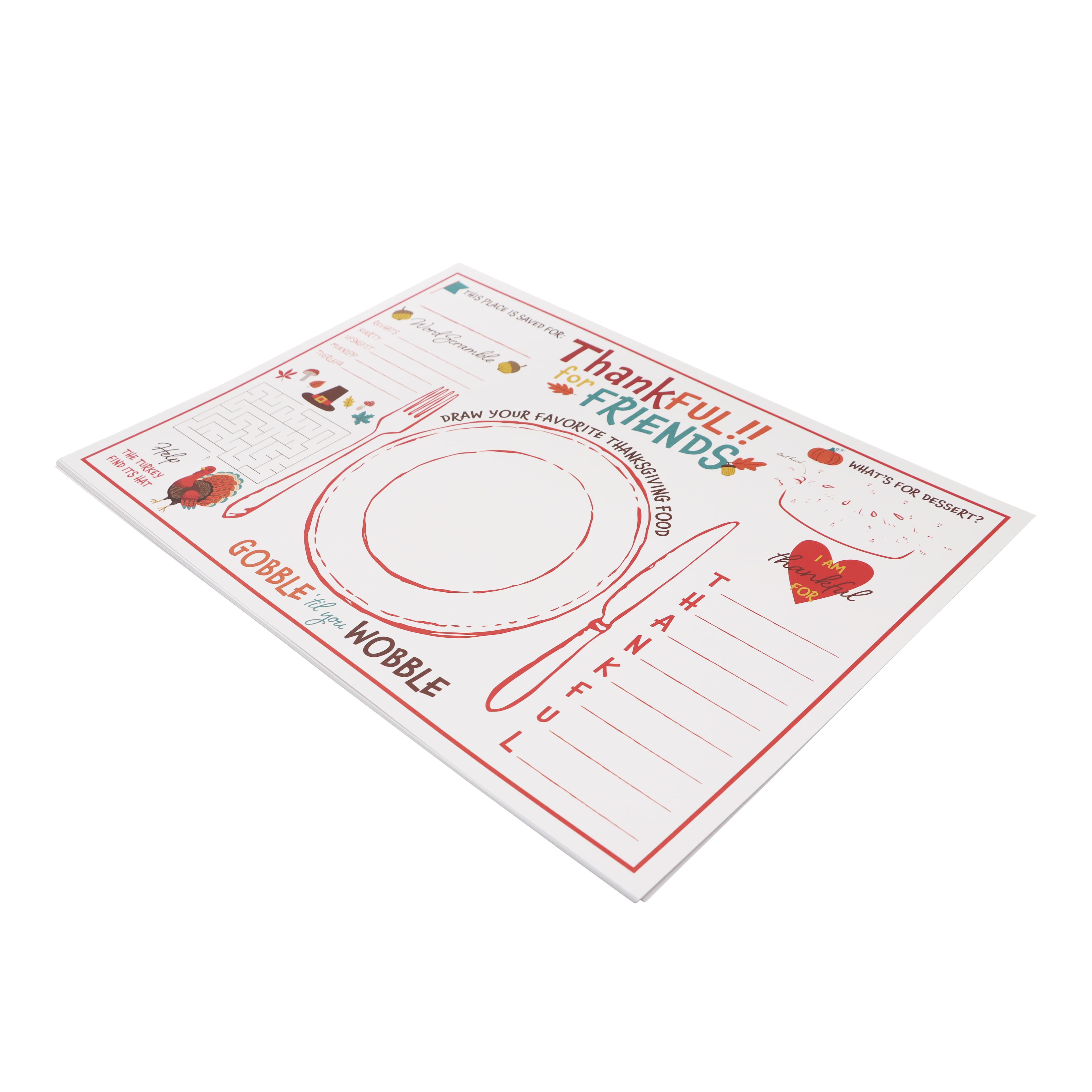 Thankful for Friends Color Your Own Placemats, 12ct. by Celebrate It&#x2122;