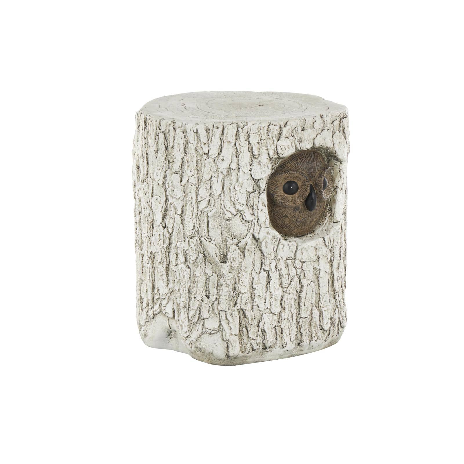 17" White & Brown MGO Owl Tree Trunk Garden Stool