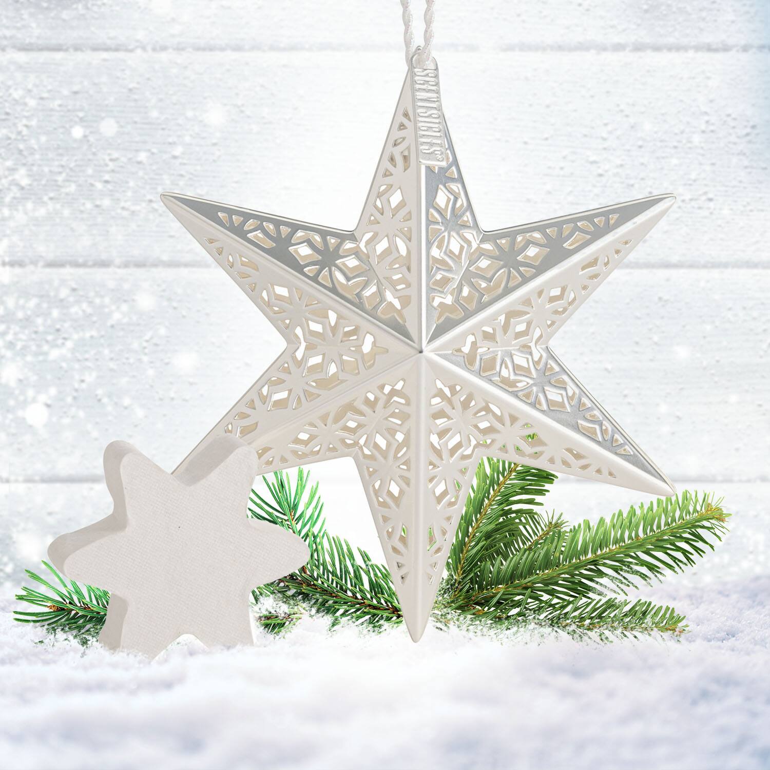 Scentsicles® Metal White Star Decorative Ornament with White Winter Fir Refill