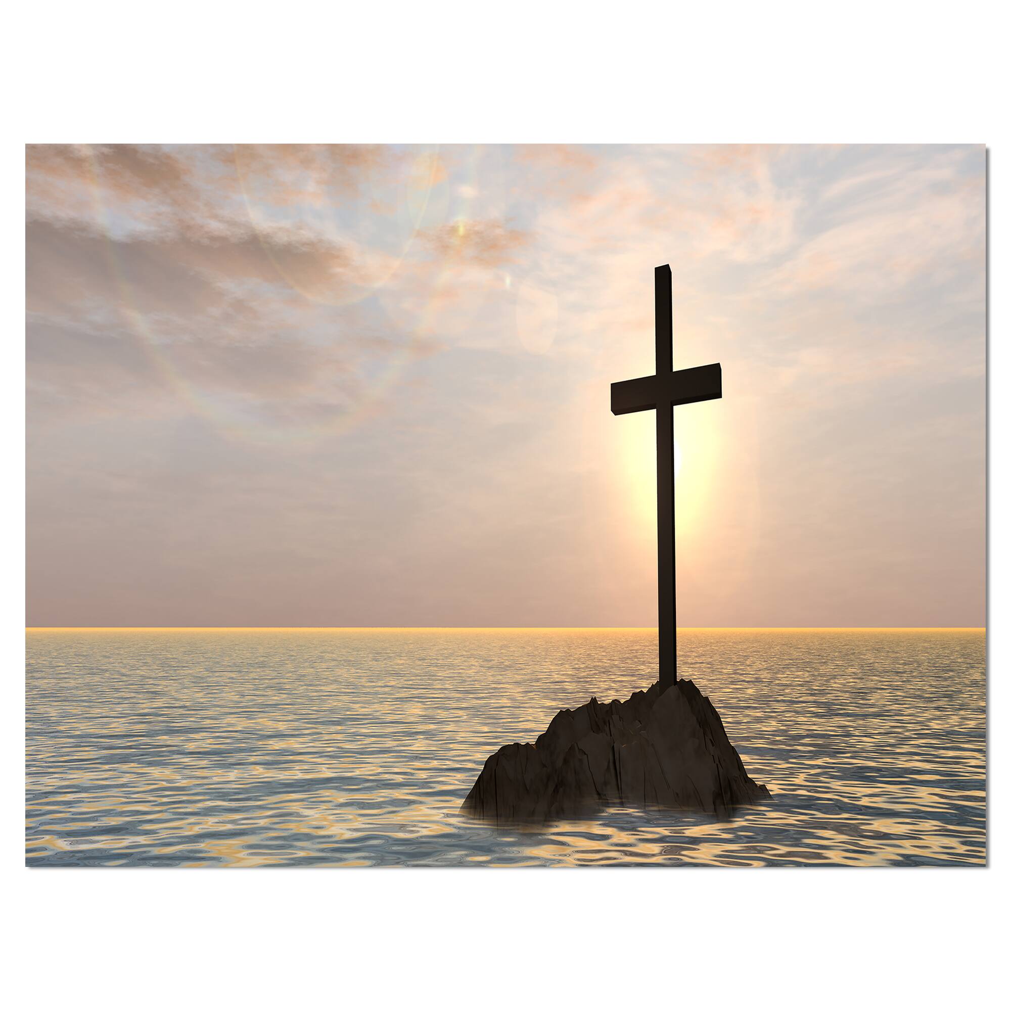 Designart - Jesus Christian Cross in Bay View - Religious Art on Wrapped Canvas