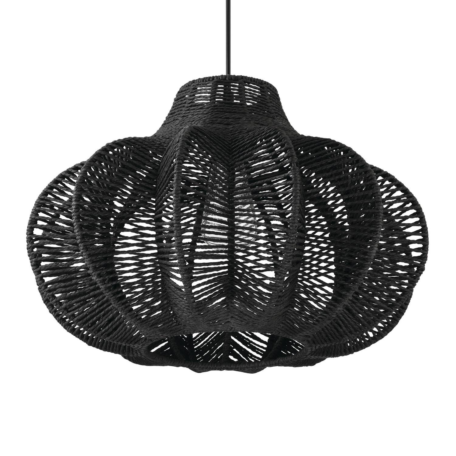 Hello Honey® 17.75" Black Boho Handwoven Paper Rope & Metal Ceiling Pendant Lamp
