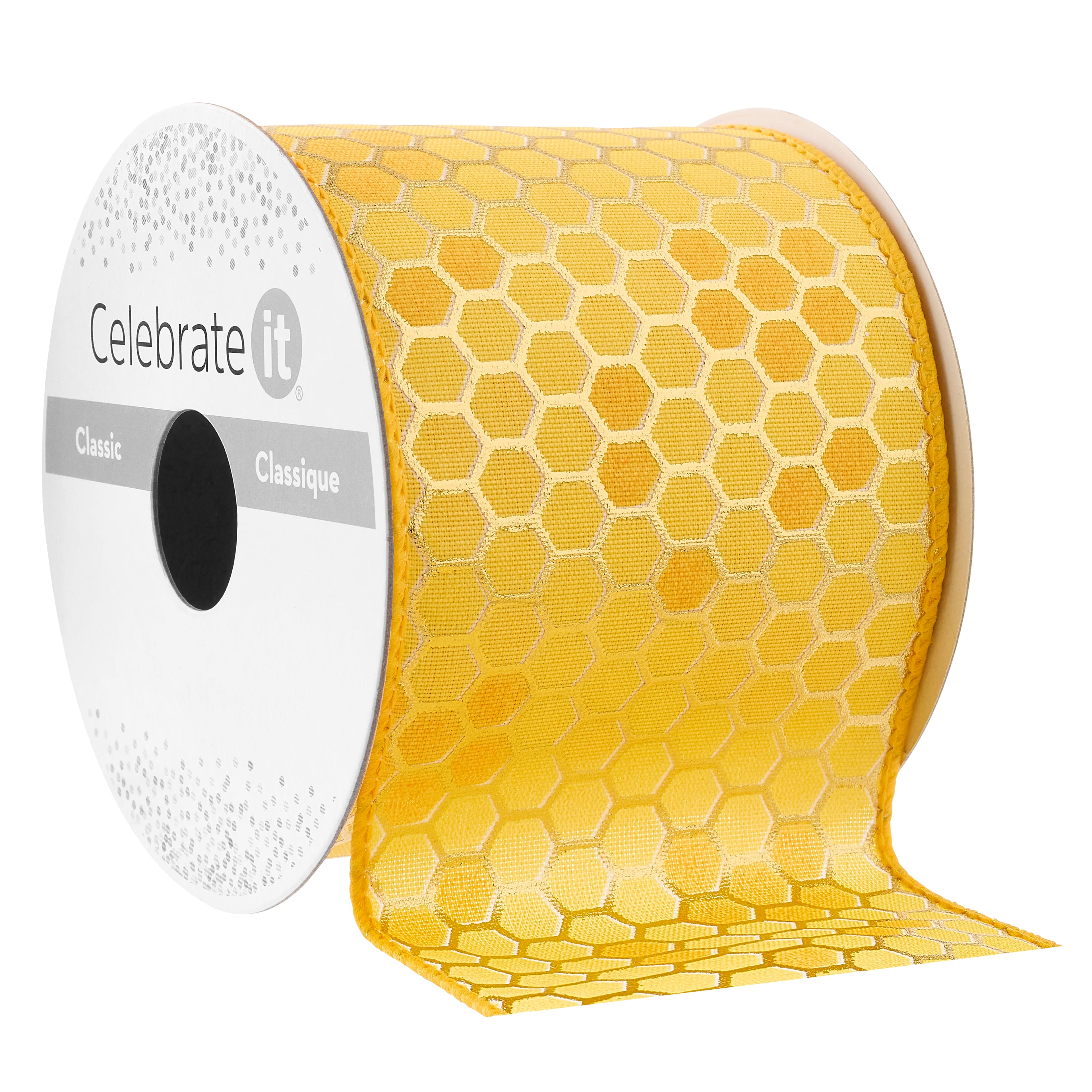 2.5&#x22; x 3yd. Wired Yellow Honeycomb Ribbon by Celebrate It&#xAE;