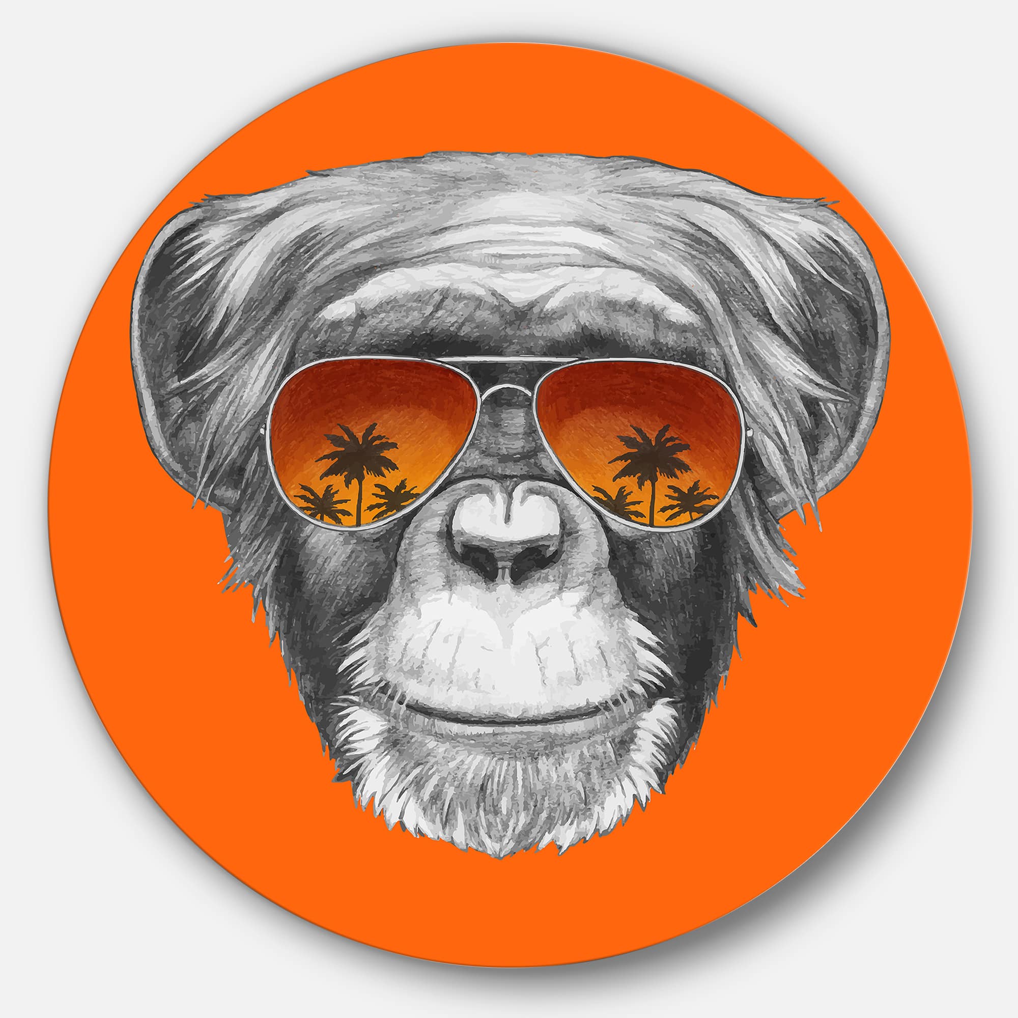 Designart - Monkey with Mirror Sunglasses' Disc Animal Metal Circle Wall Art