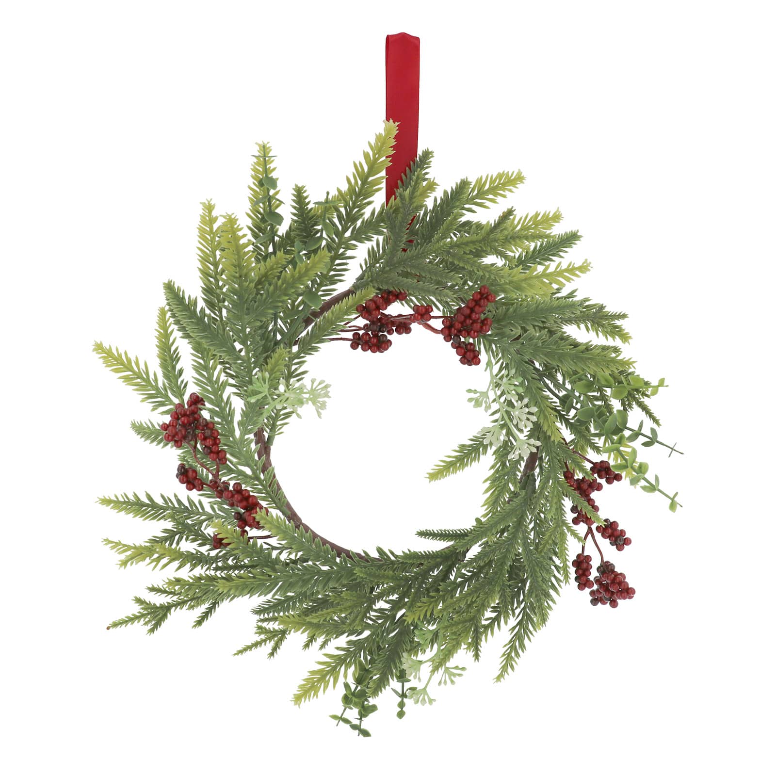 12&#x22; Mini Pine with Red Berry &#x26; Eucalyptus Wreath by Ashland&#xAE;